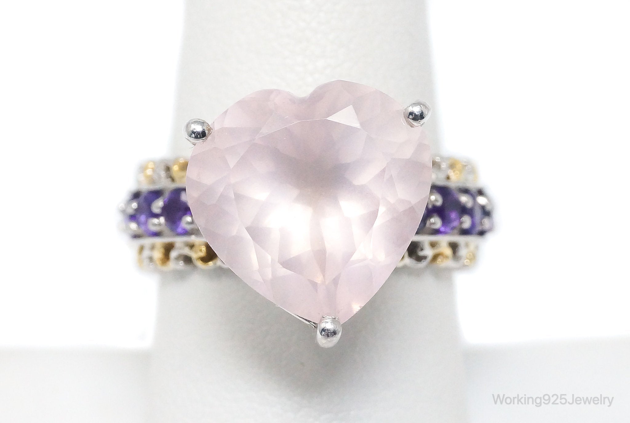 Pink Chalcedony Amethyst Gold Vermeil Sterling Silver Ring SZ 8.25