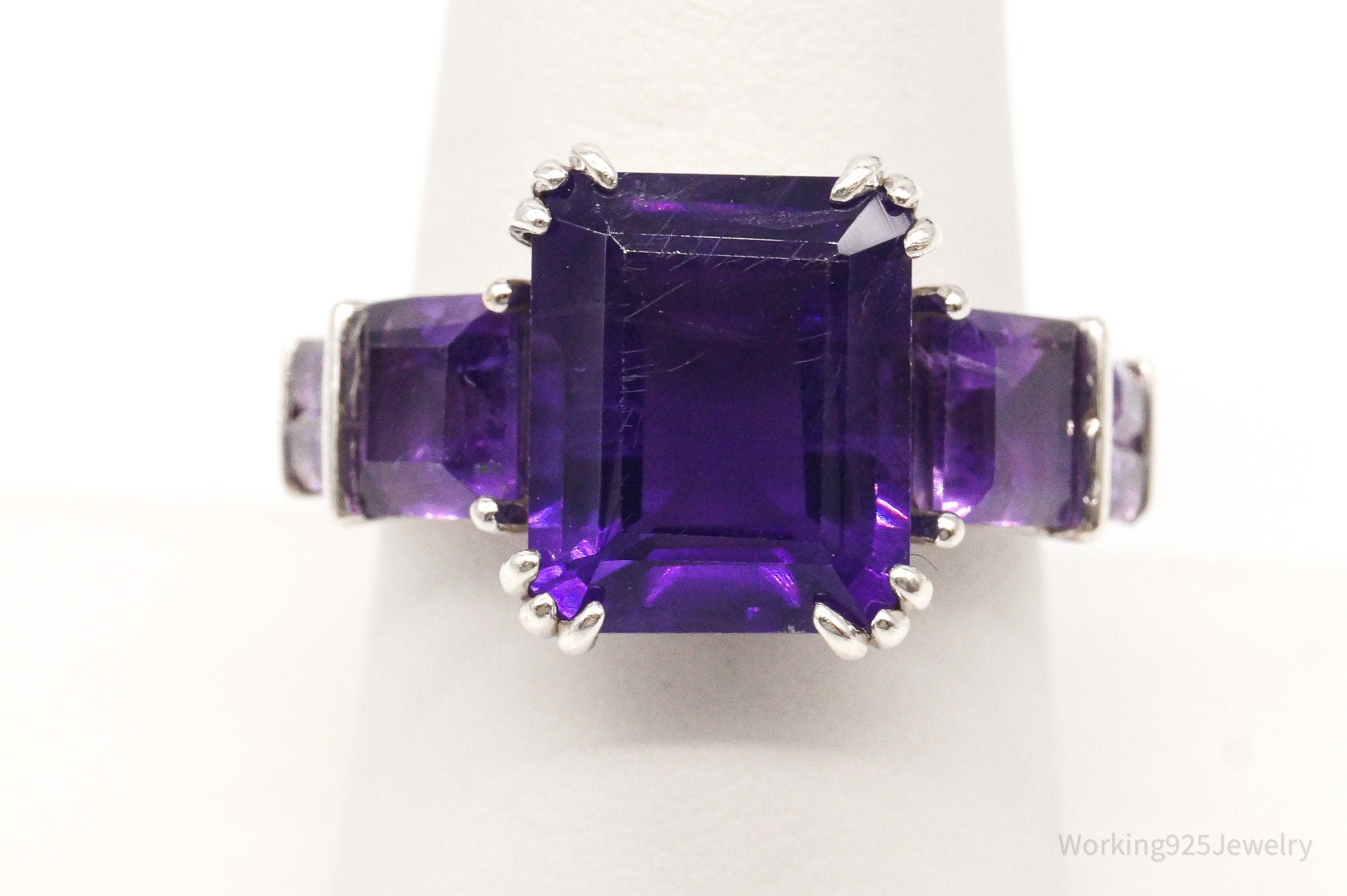 Vintage JCL Amethyst Cubic Zirconia Sterling Silver Ring - Size 8.25