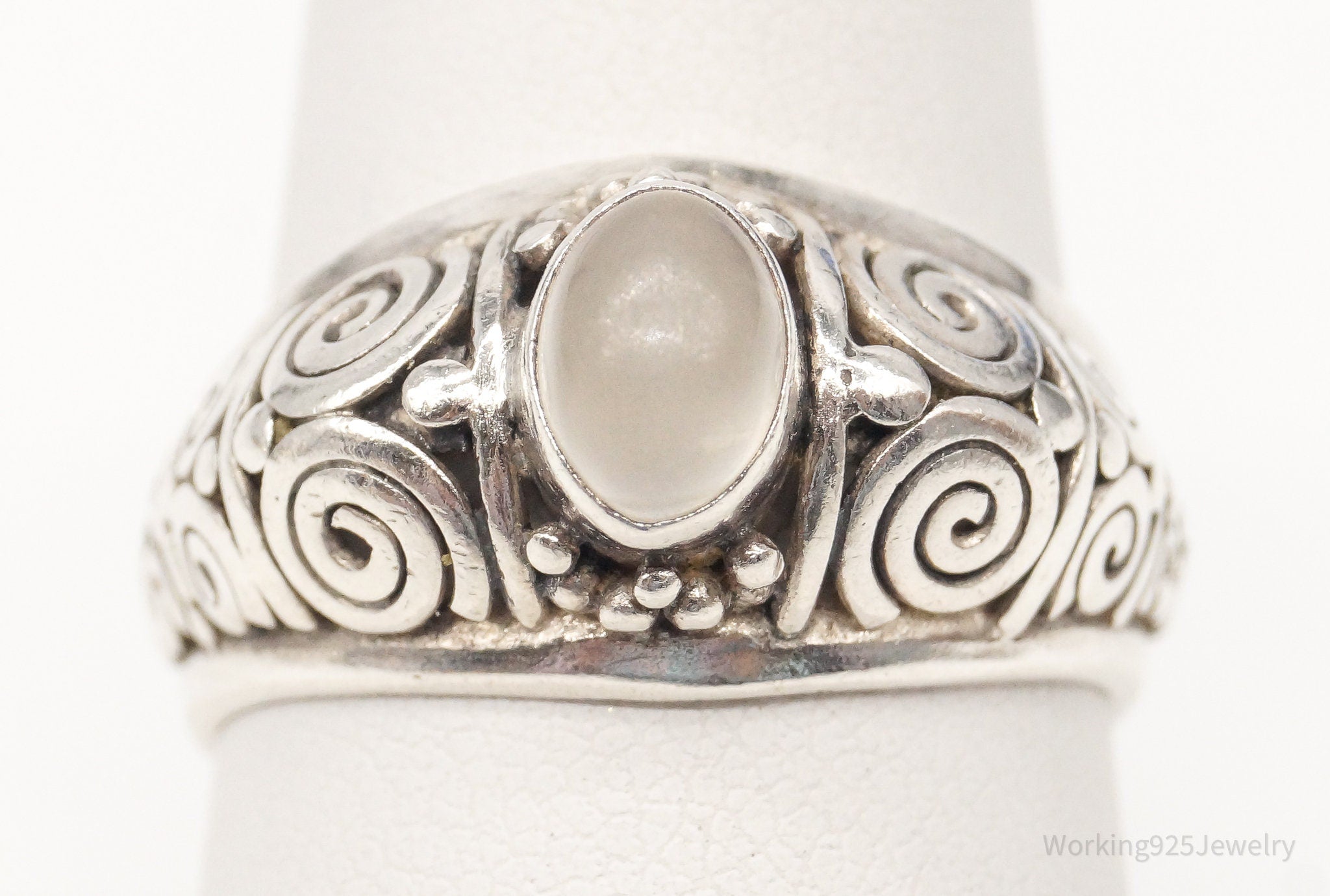 Vintage Designer BA Suarti White Moonstone Sterling Silver Ring - Size 8.5