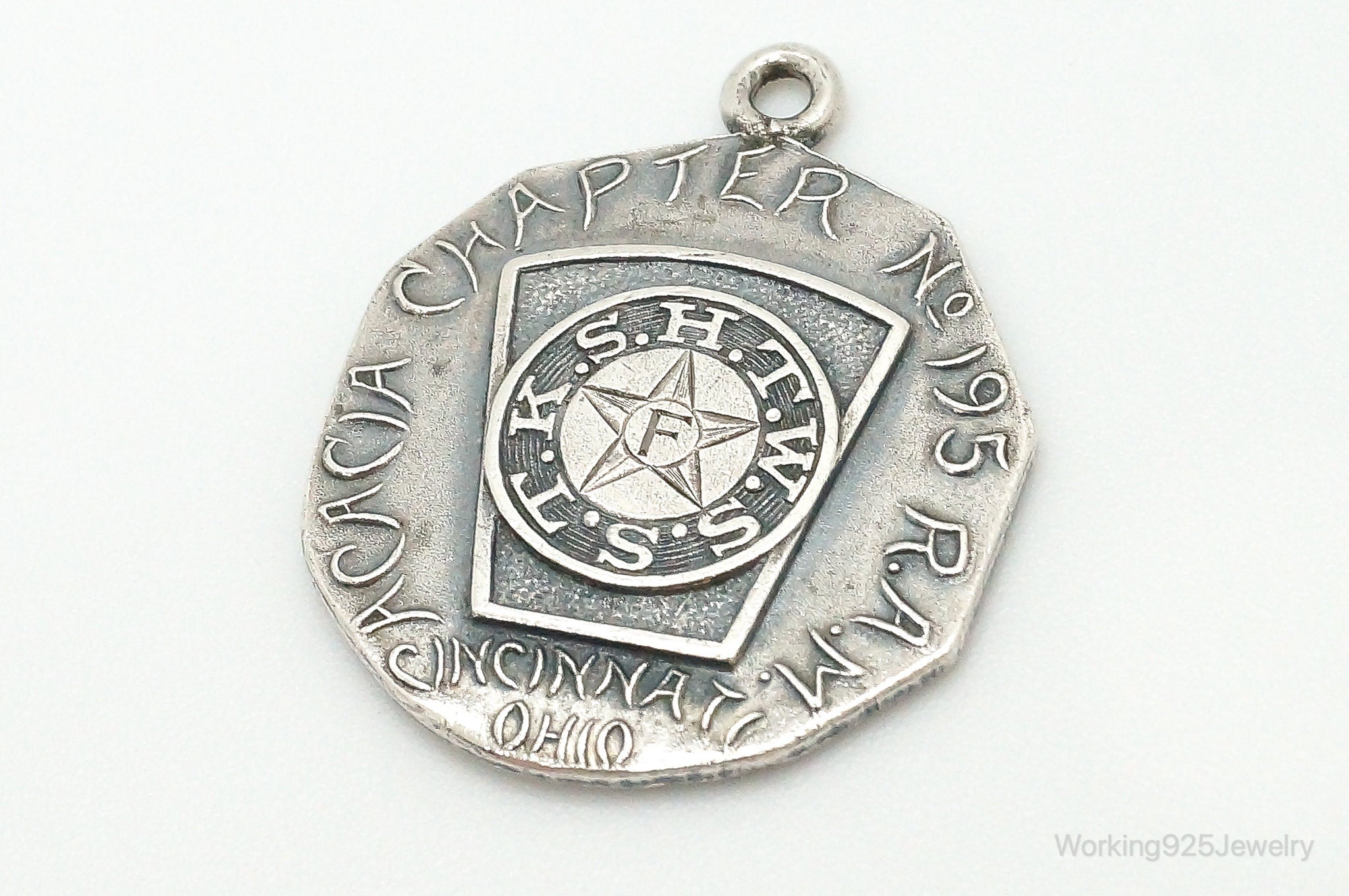 Vintage Acacia Chapter 195 Cincinnati Ohio Sterling Silver Medallion Pendant