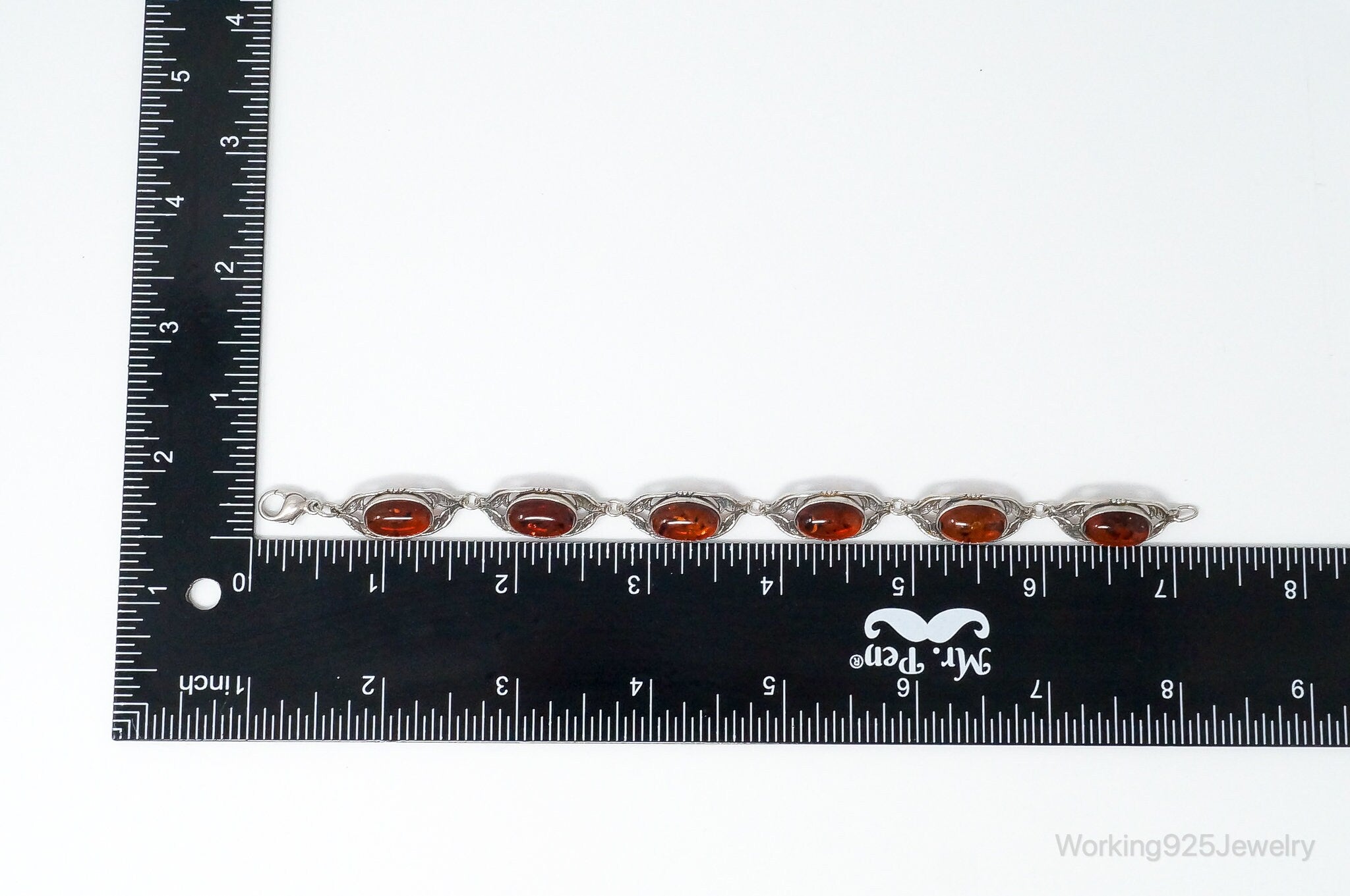 Vintage Baltic Amber Art Nouveau Sterling Silver Bracelet