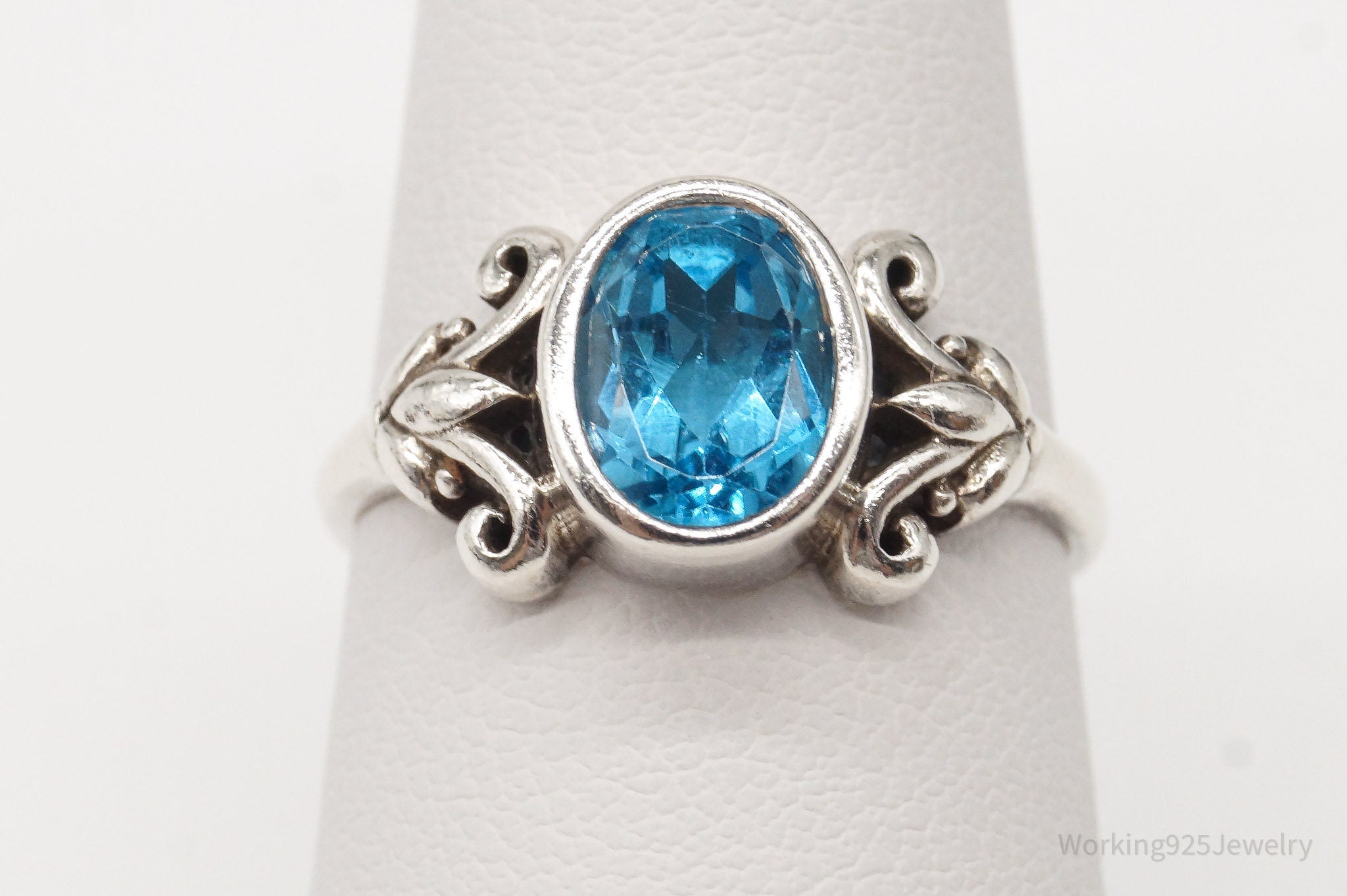 Vintage Blue Topaz Sterling Silver Ring - Size 7