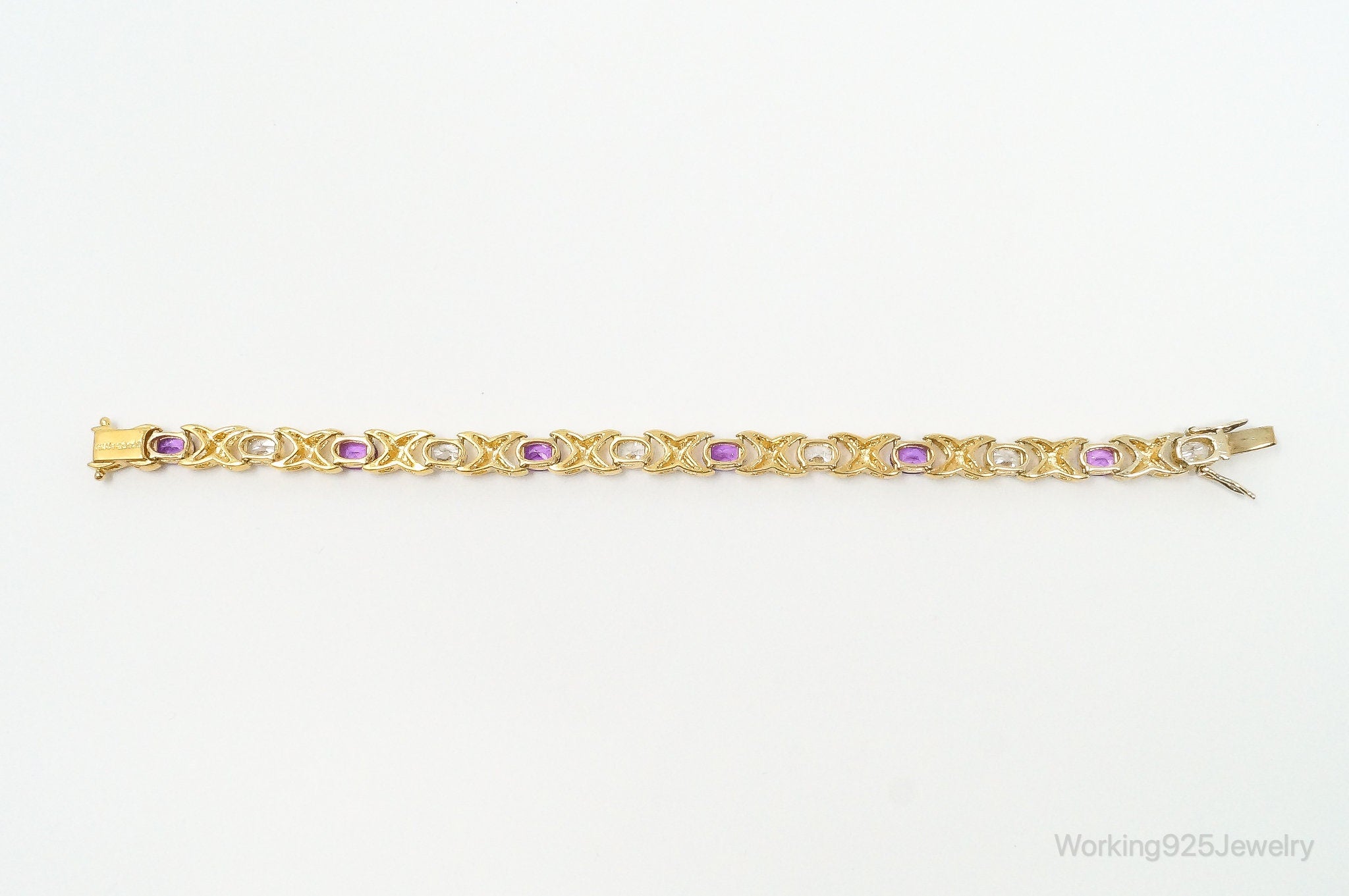 Vintage FGS Pink Topaz Cubic Zirconia Gold Vermeil Sterling Silver Bracelet