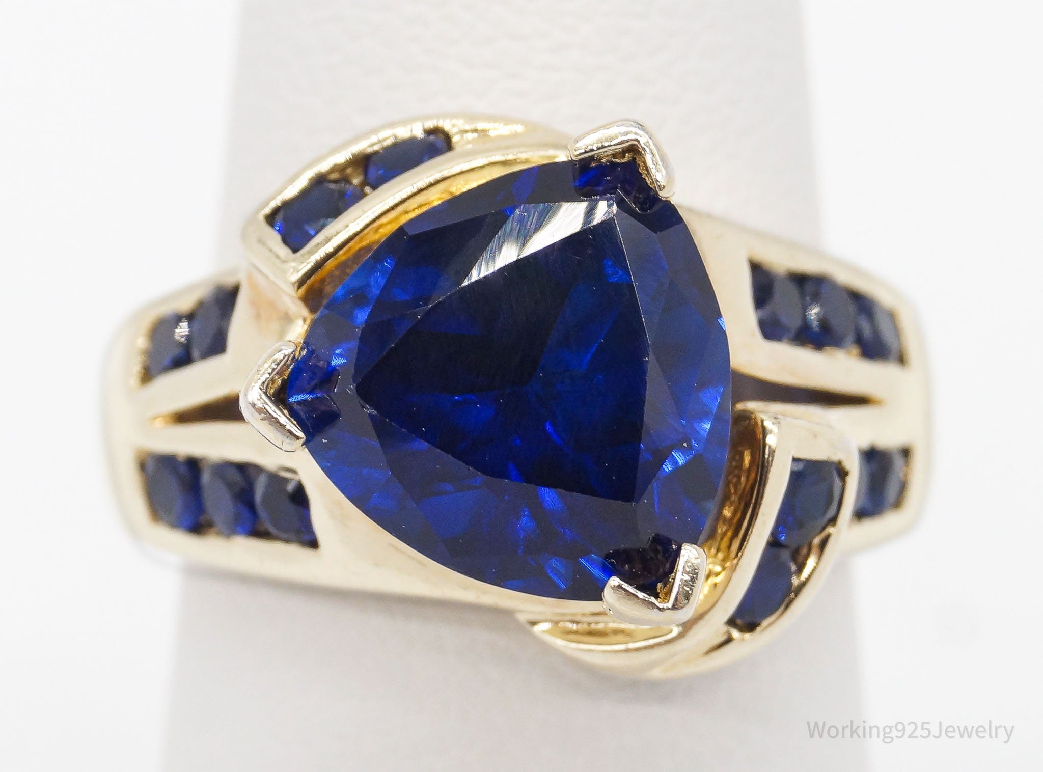 Vintage Designer Lab Sapphire Gold Over Sterling Silver Ring Size 6