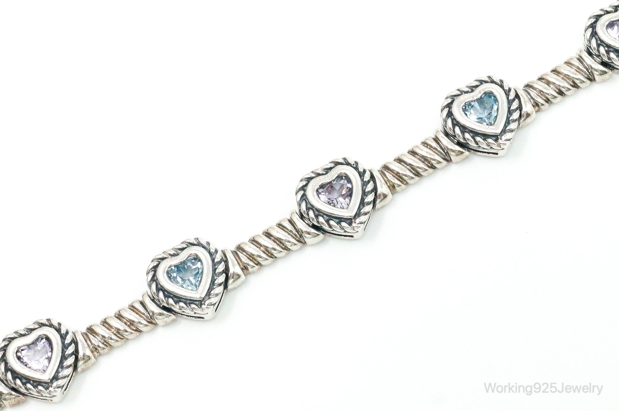 Designer Ross Simons Amethyst Blue Topaz Hearts Sterling Silver Bracelet