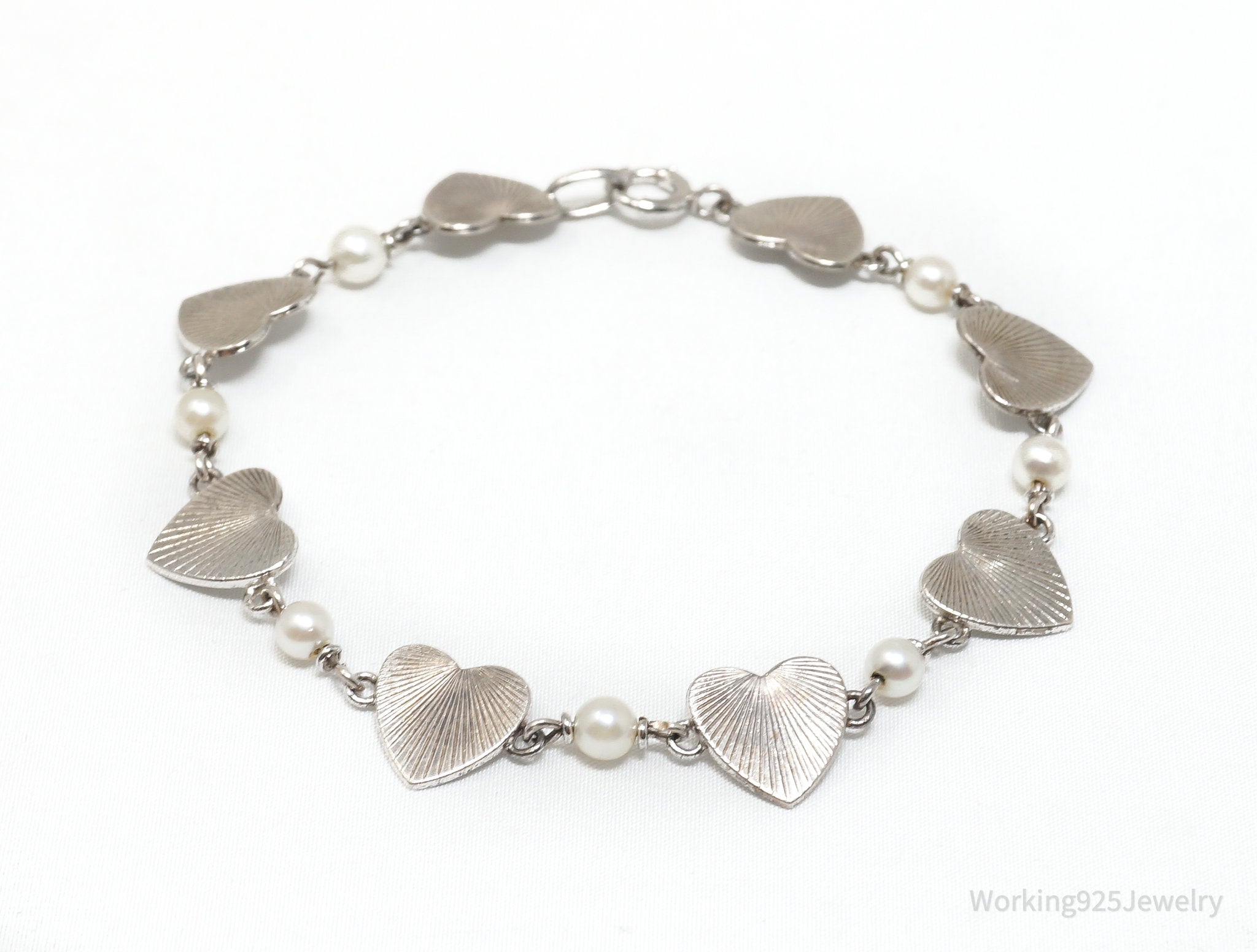 Antique Designer Harry S. Bick and Son Heart Sterling Silver Link Bracelet