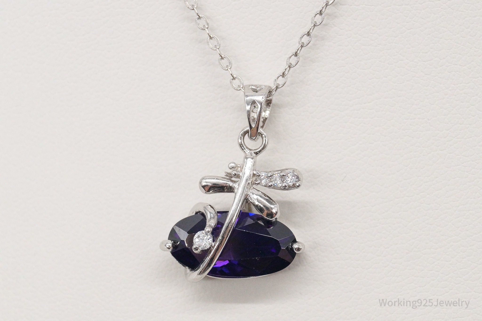 Cubic Zirconia Lab Amethyst Sterling Silver Necklace