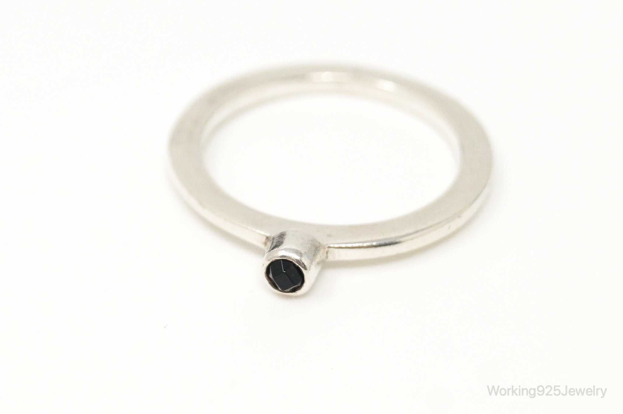 Vintage Black Onyx Sterling Silver Stacker Ring - Size 8