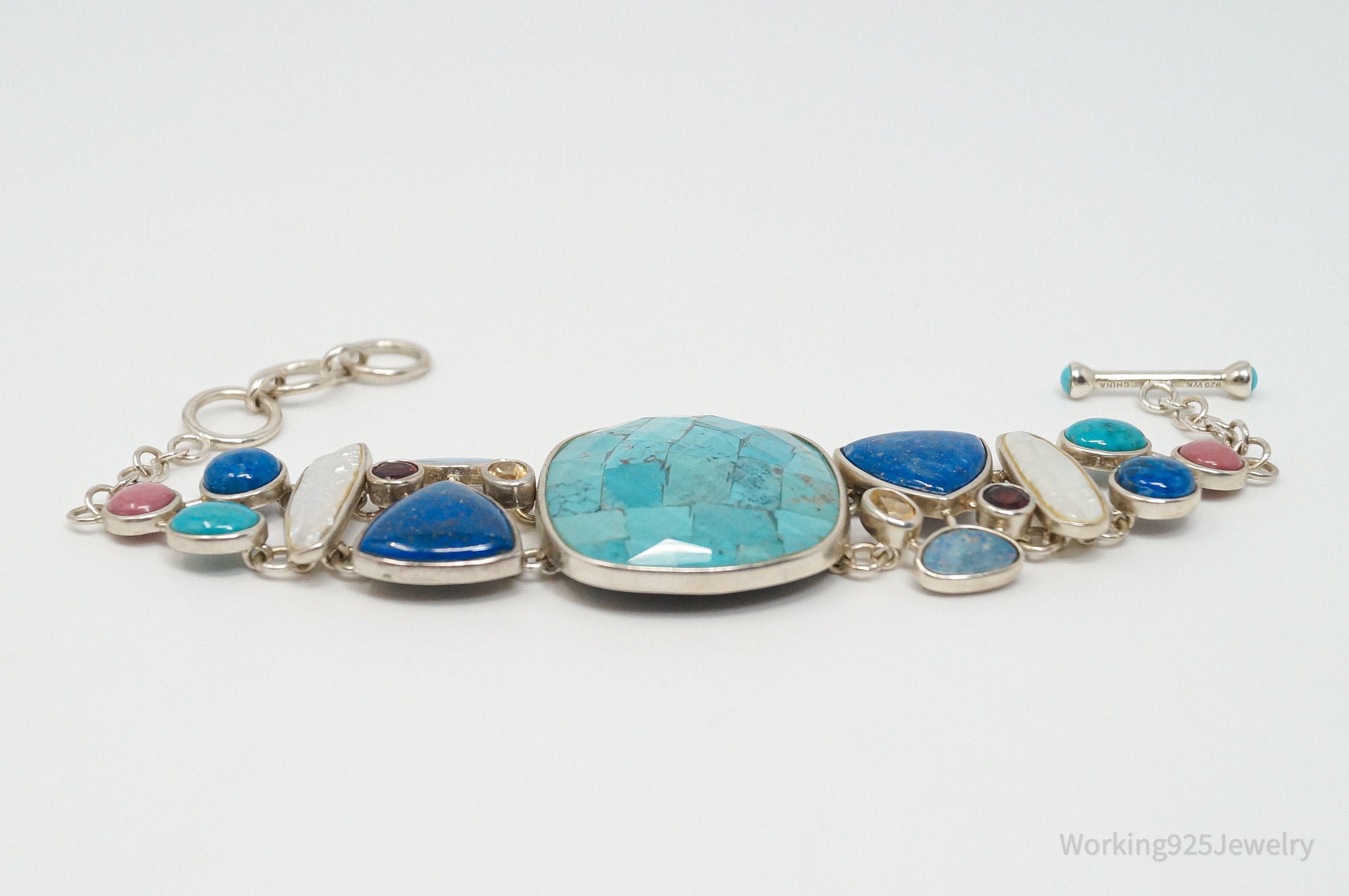 Designer Whitney Kelly WK Multi Gemstone Sterling Silver Toggle Bracelet