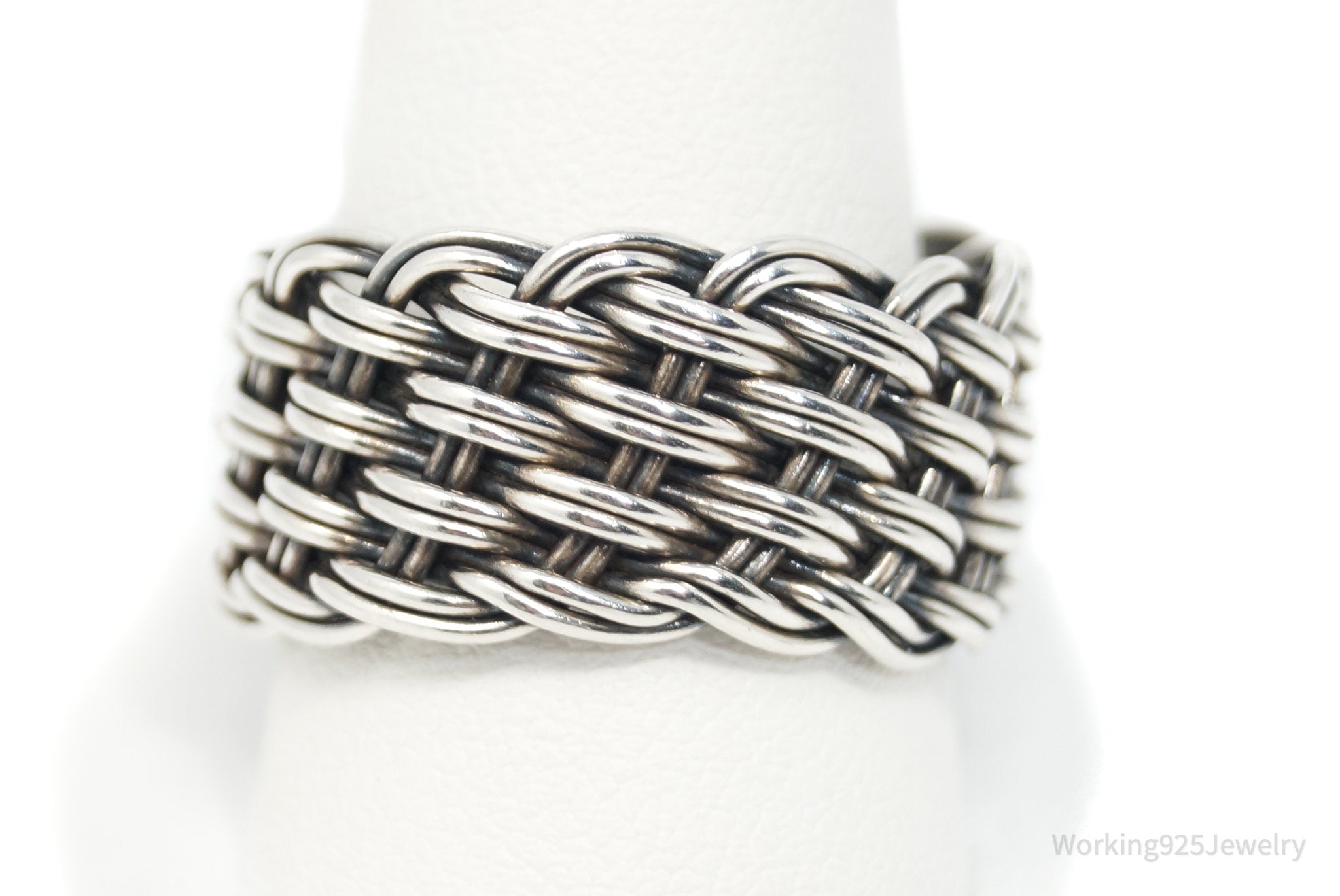 Vintage Designer Modern Weave Braid Sterling Silver Band Ring - Size 12