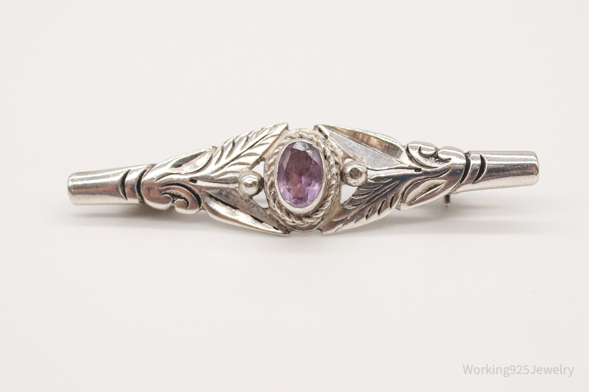 Vintage Amethyst Sterling Silver Brooch Pin