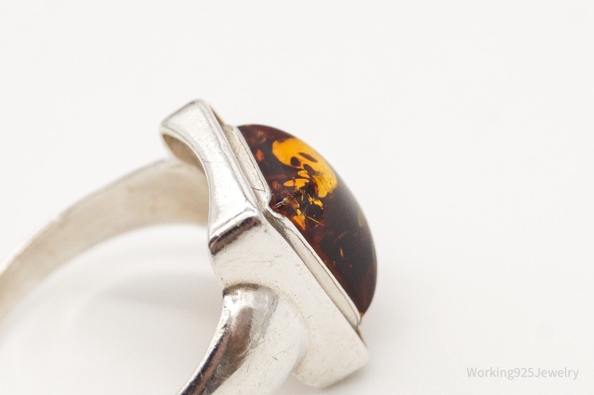 Vintage Amber Sterling Silver Ring - Size 8.25