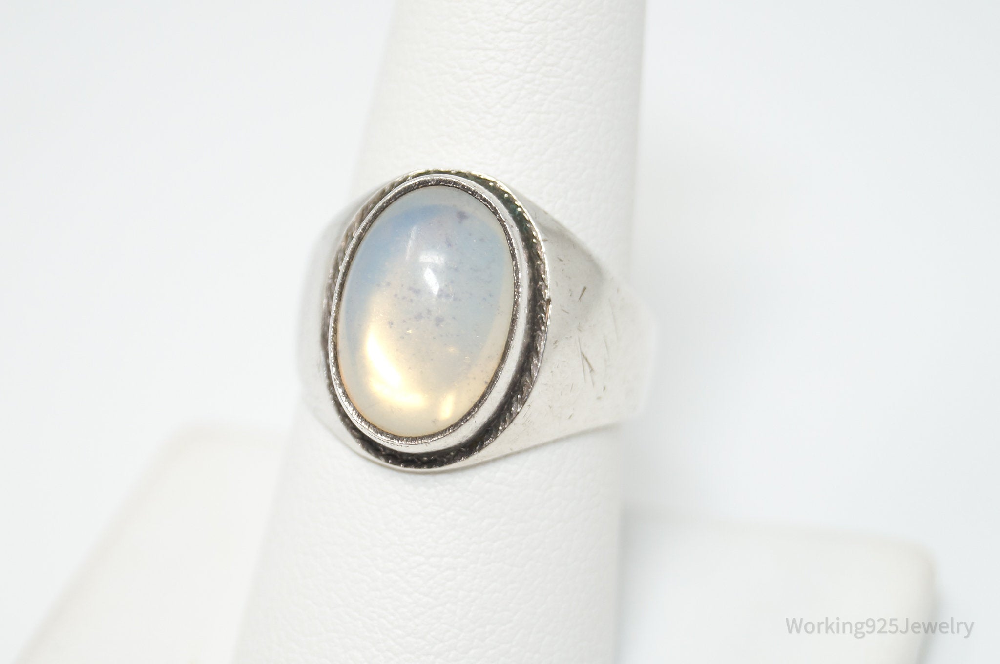 Large Vintage Mexico Opalite Sterling Silver Ring - Sz 8