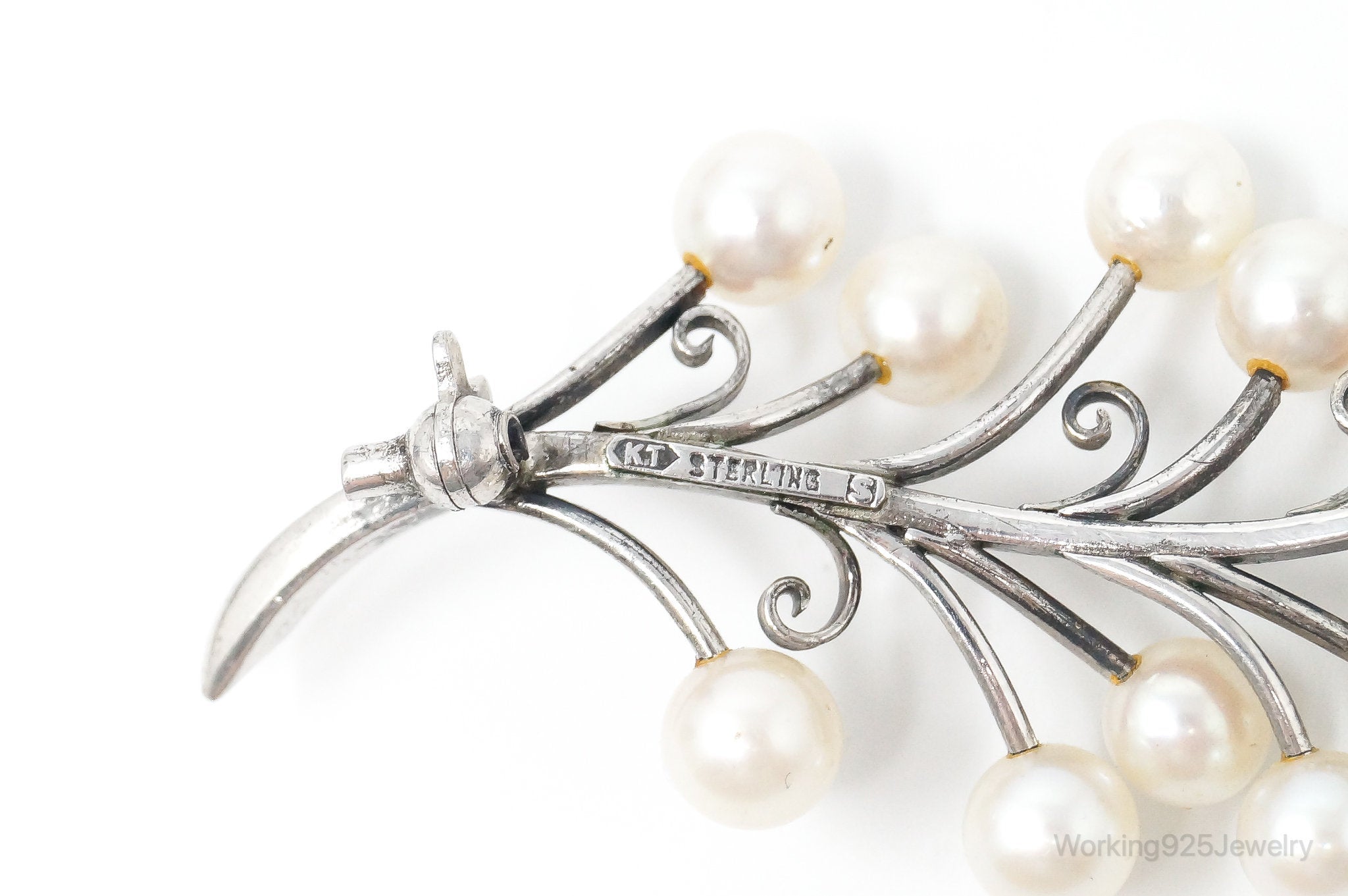 Antique K.T. Pearl Branch Sterling Silver Brooch Pin