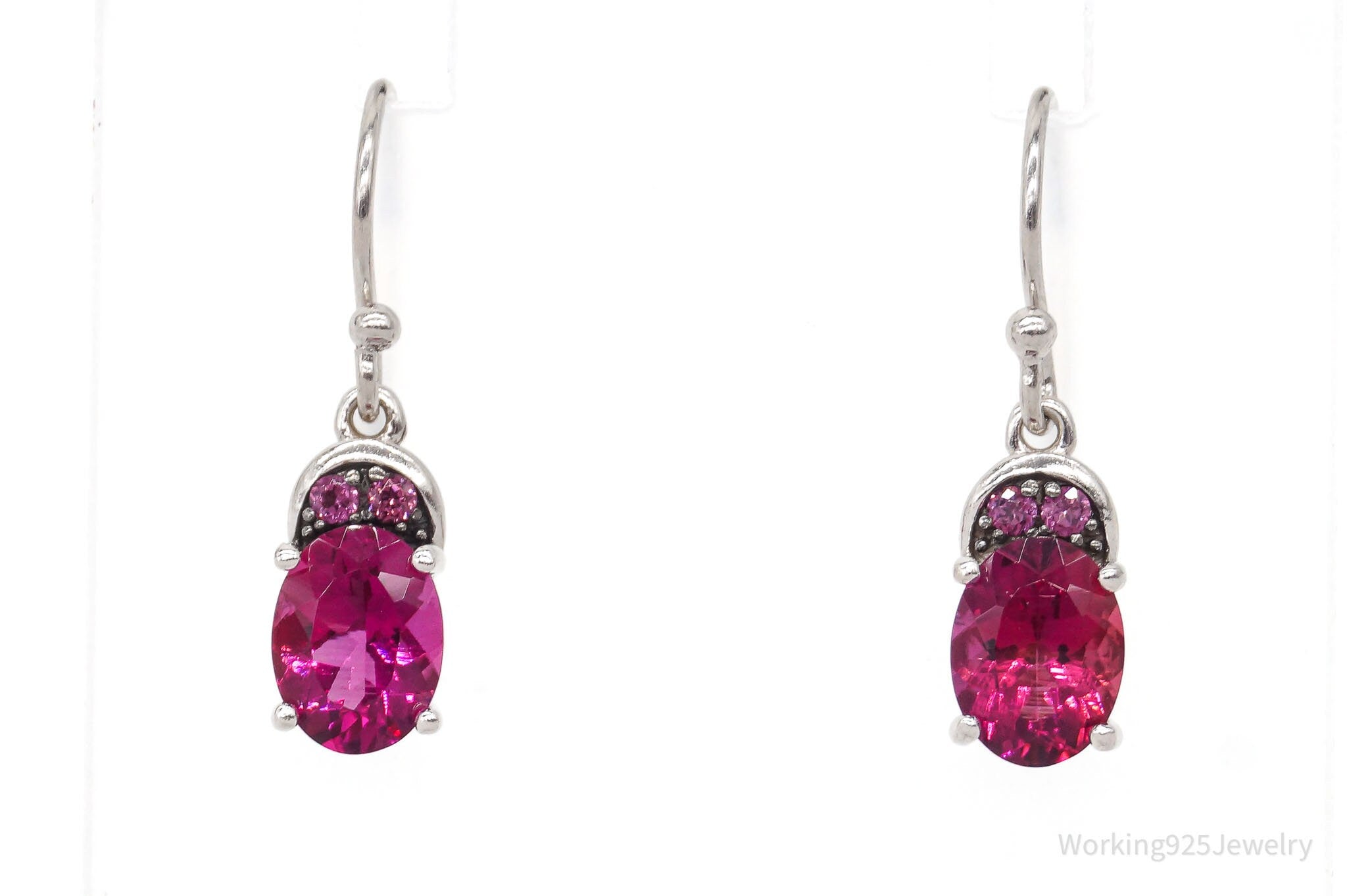 Designer Pink Tourmaline Pink CZ Rhodium Over Sterling Silver Earrings