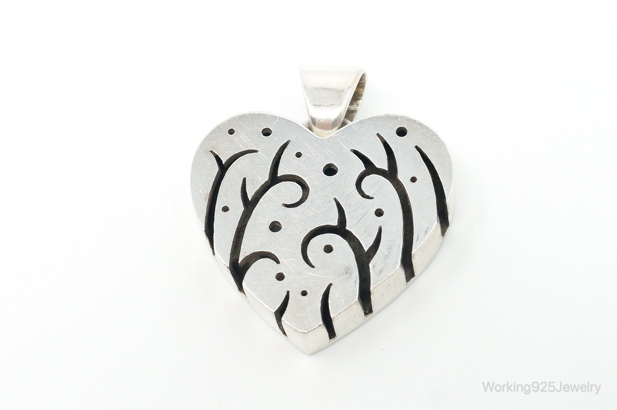 Vintage Designer Heart Trees & Stars Sterling Silver Pendant