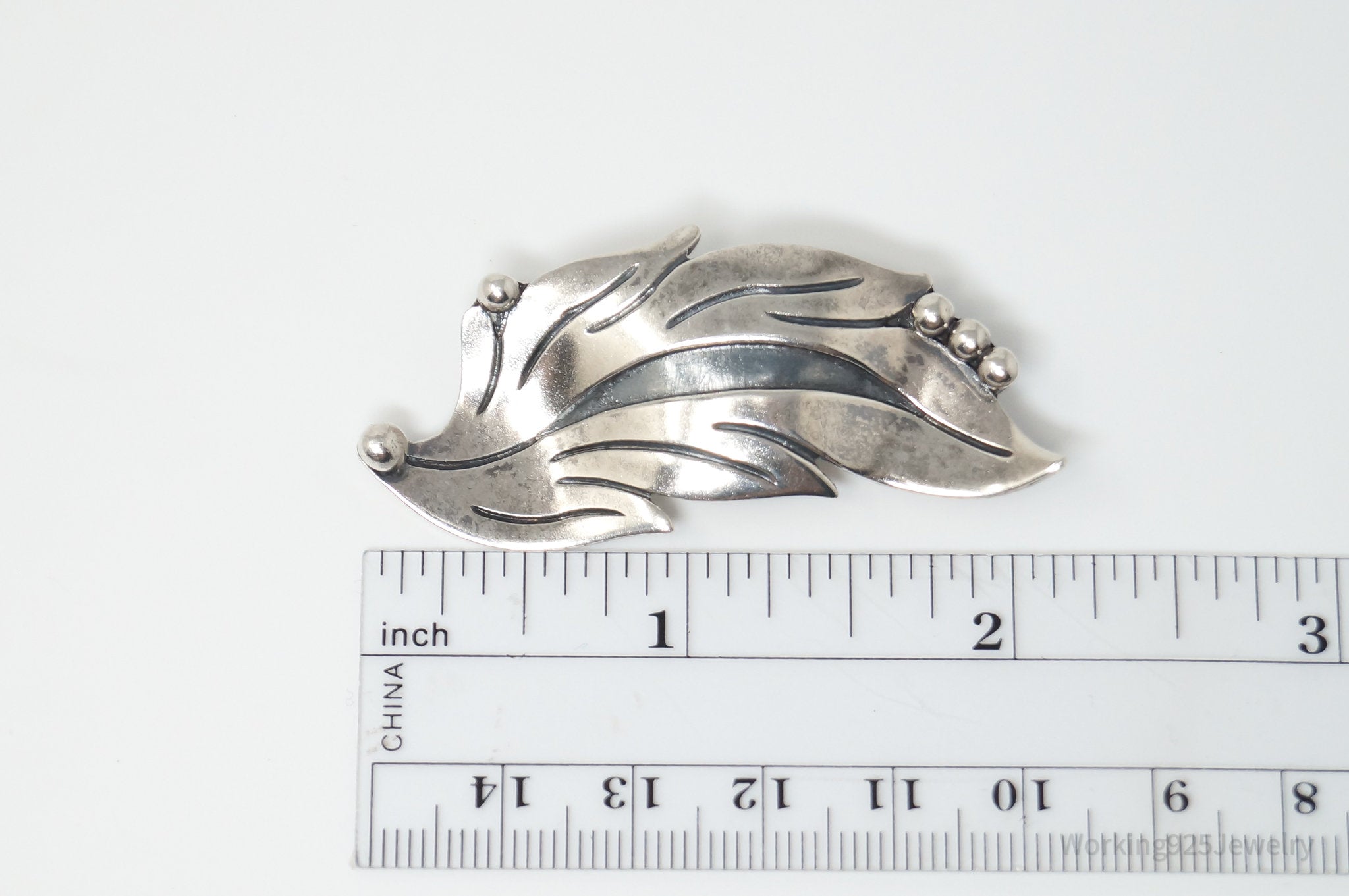 Large Vintage Tasco Designer Maricela Floral Leaf Sterling Silver Brooch Pin