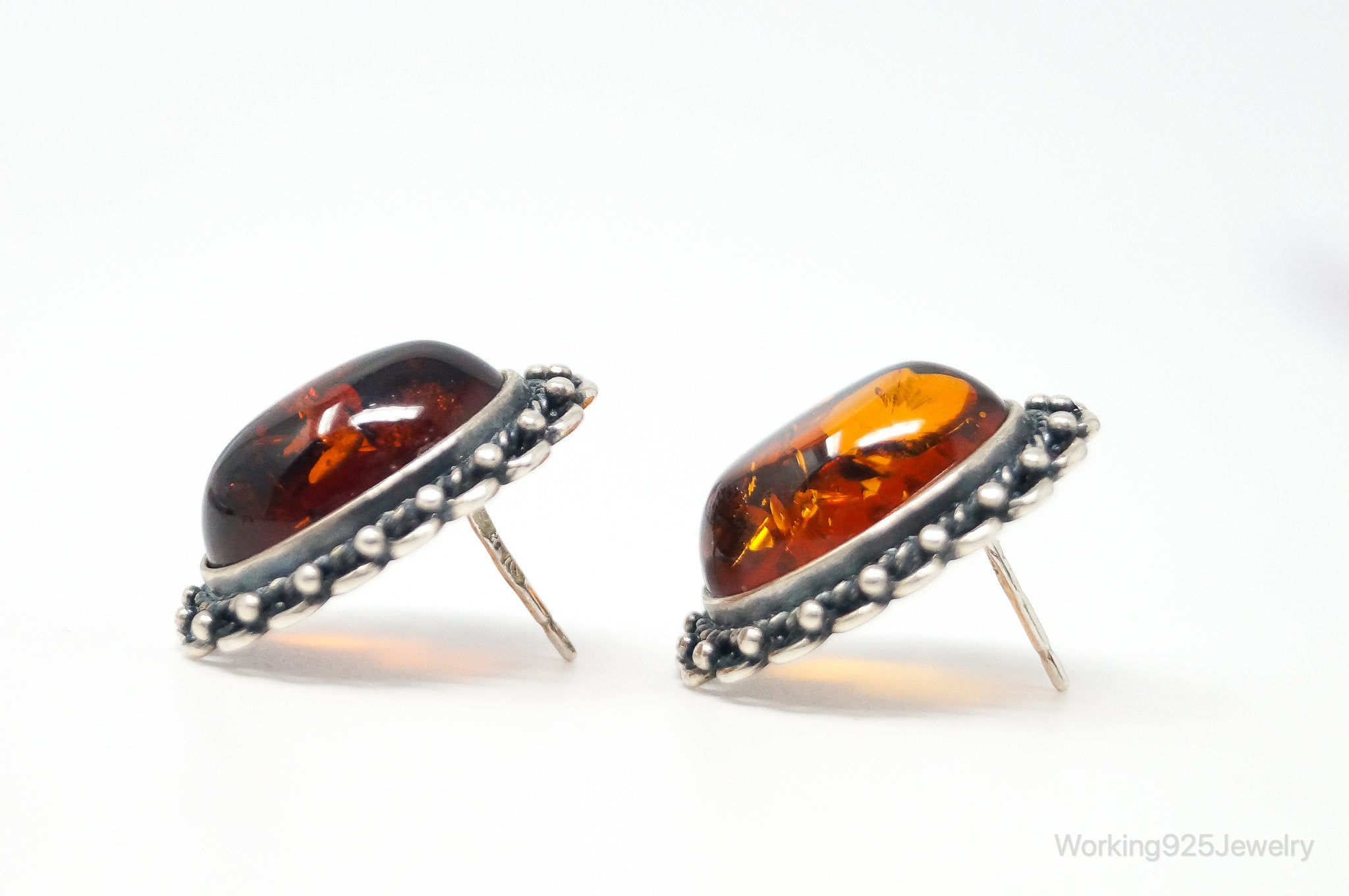 Vintage Amber Sterling Silver Earrings