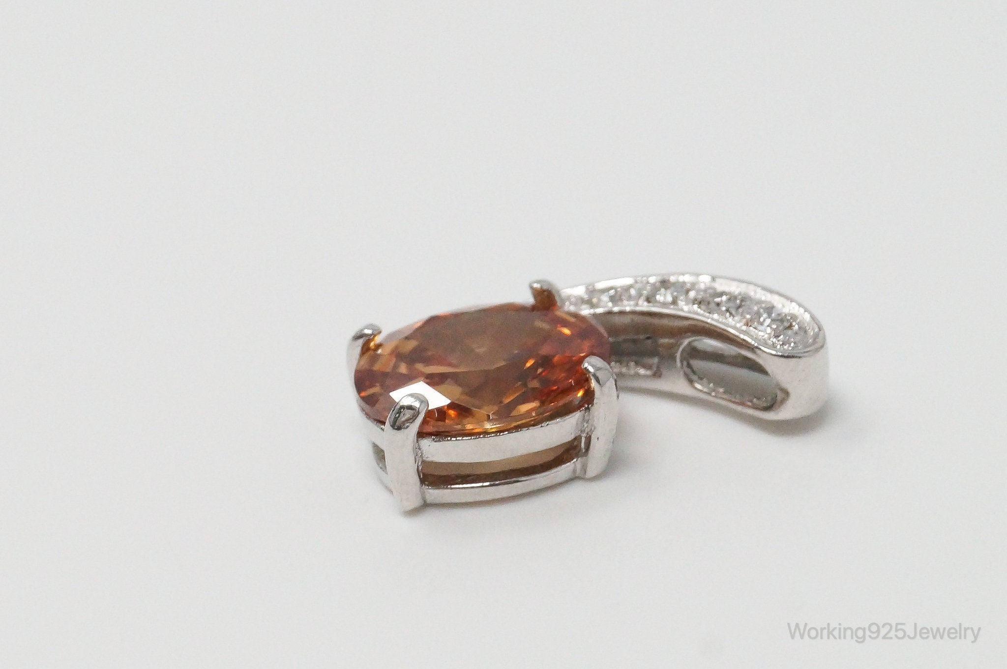 Vintage Art Deco Citrine Cubic Zirconia Sterling Silver Pendant