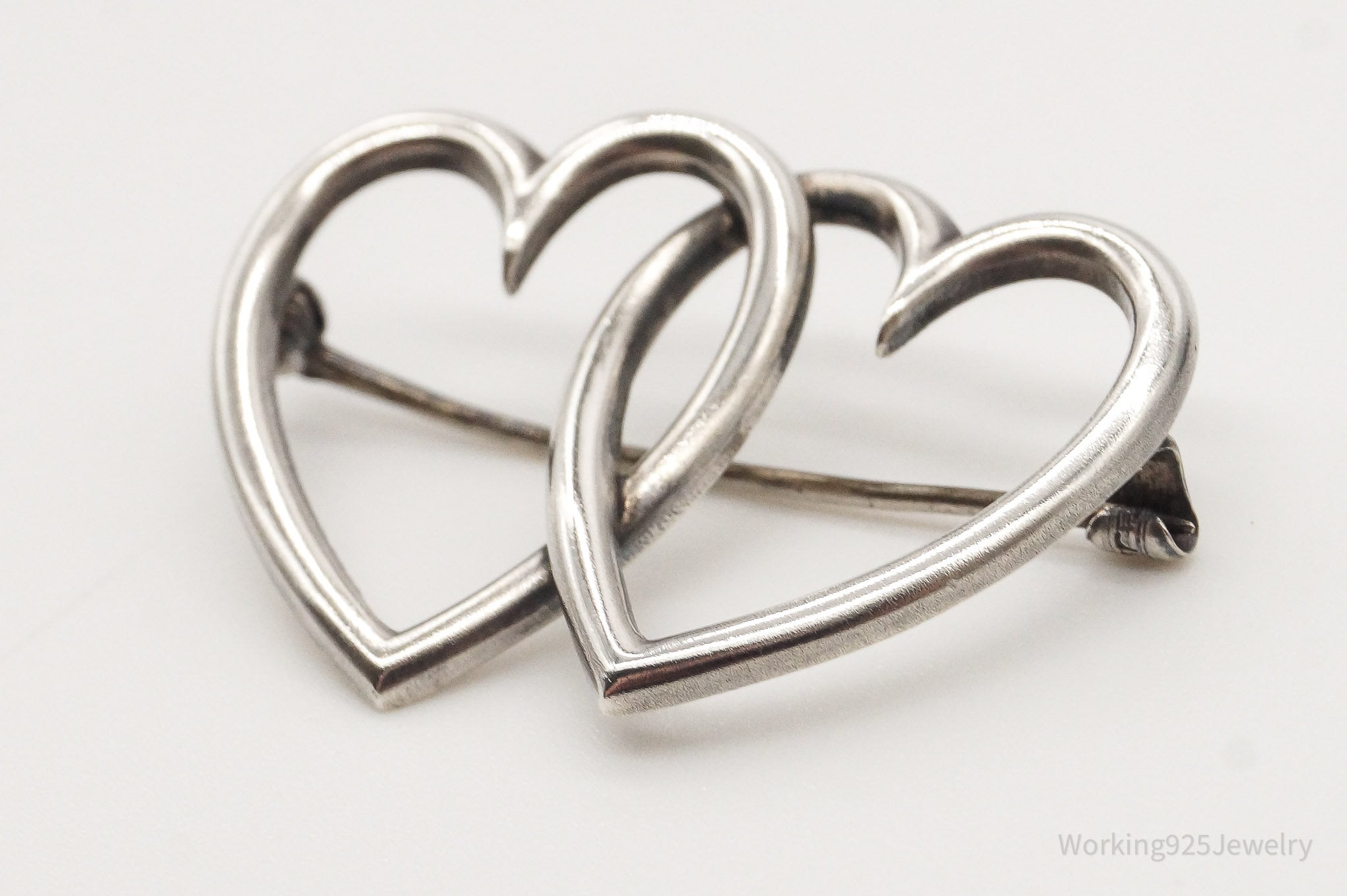 Antique Linked Hearts Sterling Silver Brooch Pin