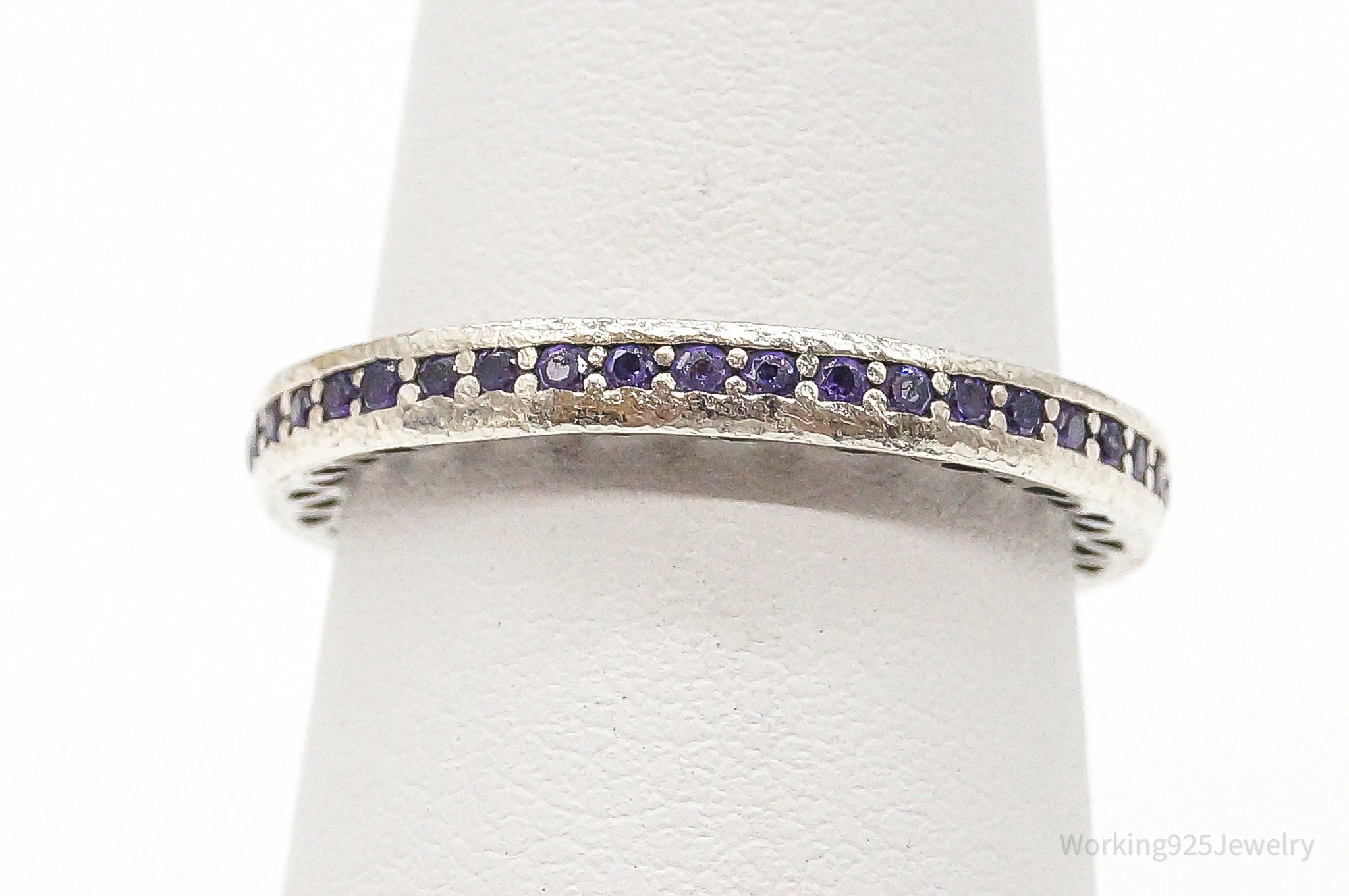 Pandora Purple Cubic Zirconia Hearts Enamel Sterling Silver Ring - Size 5.25