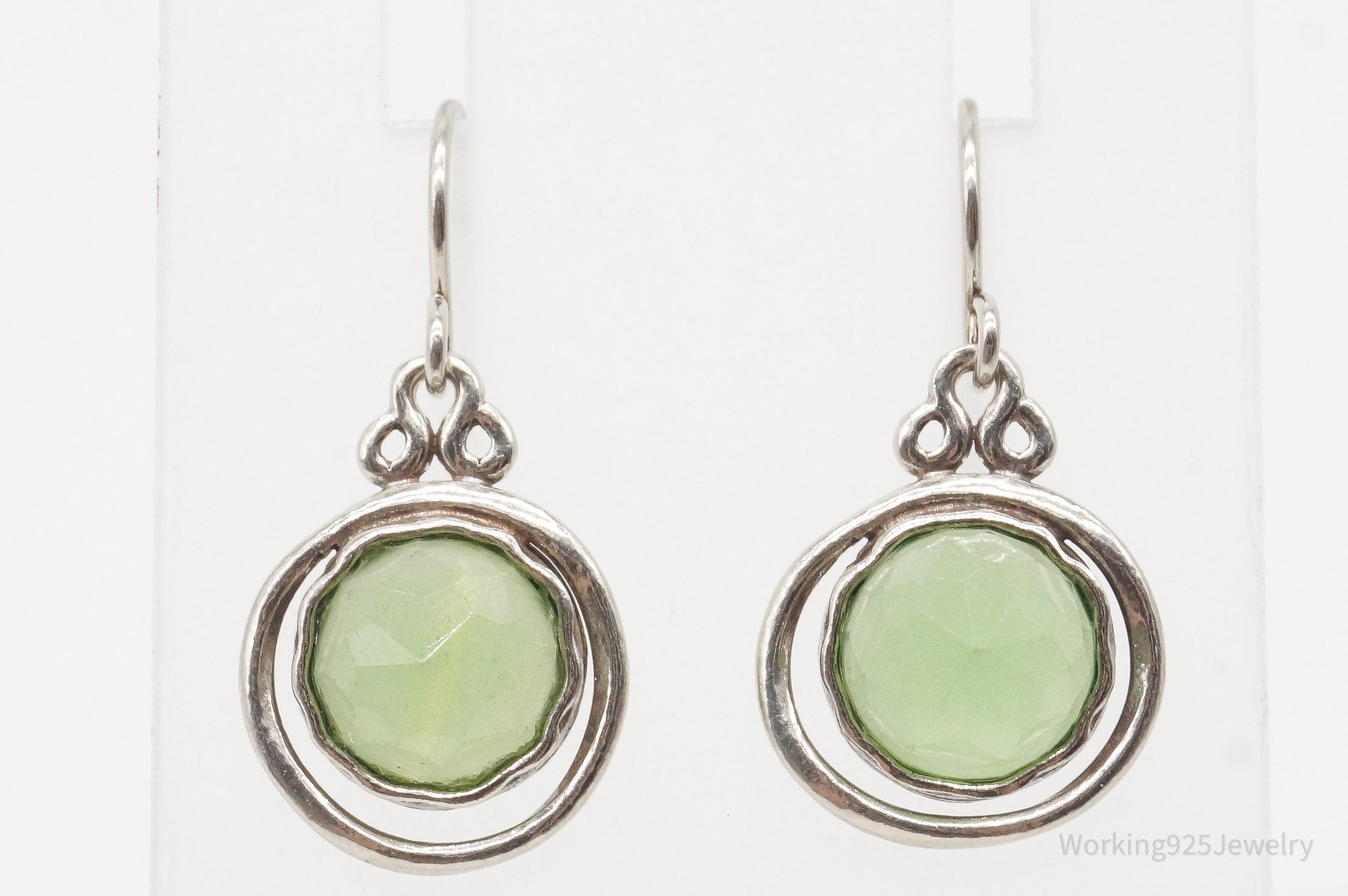 Vintage Green Chalcedony Sterling Silver Earrings