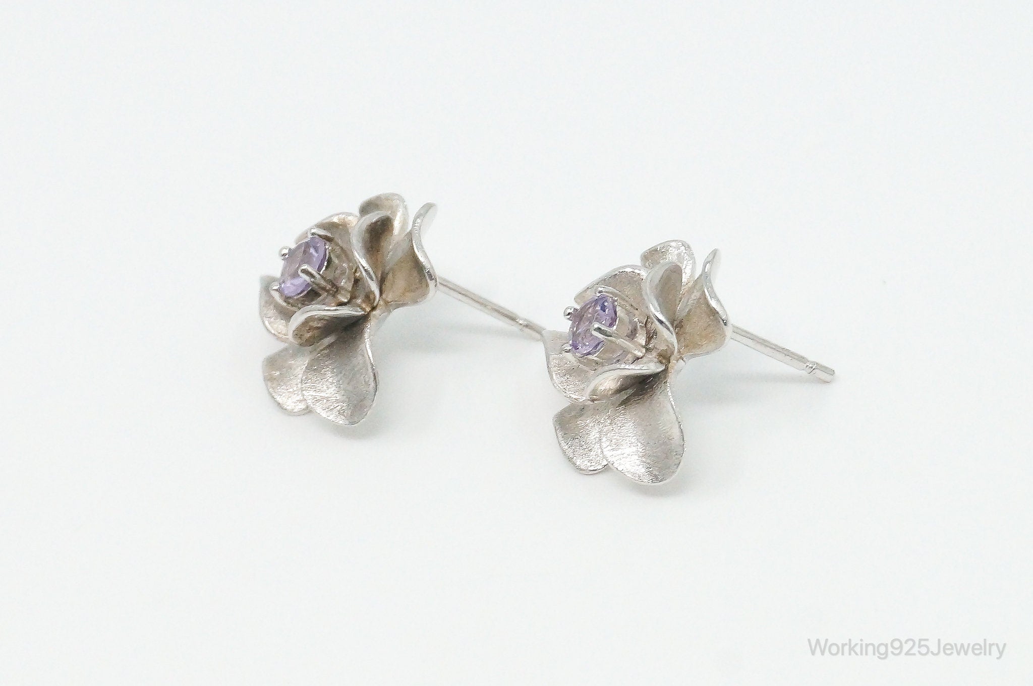 Vintage ATI Amethyst Flowers Sterling Silver Earrings