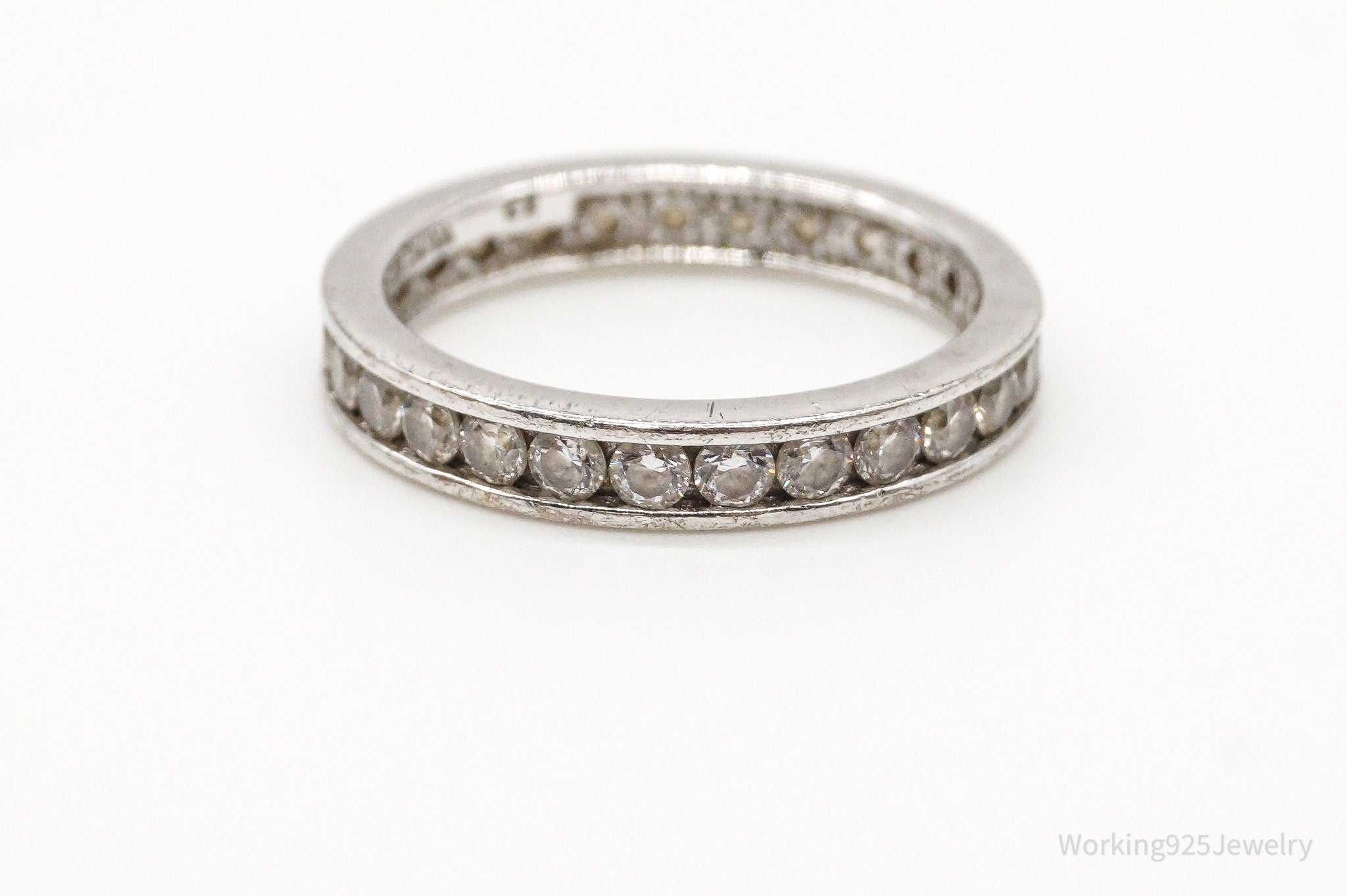 Vintage Cubic Zirconia Sterling Silver Eternity Band Ring - Size 7