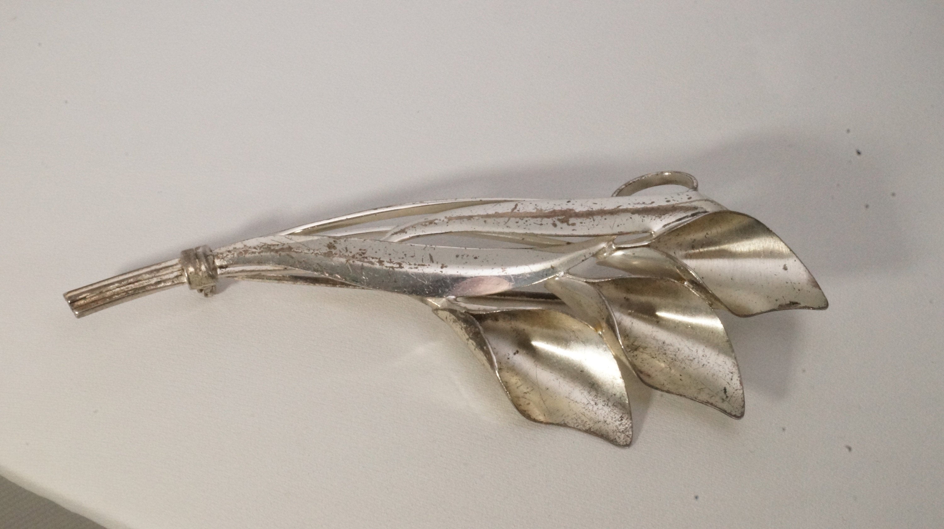 Vintage Designer TRUART Calla Lily Sterling Silver Pin Brooch - 695524174