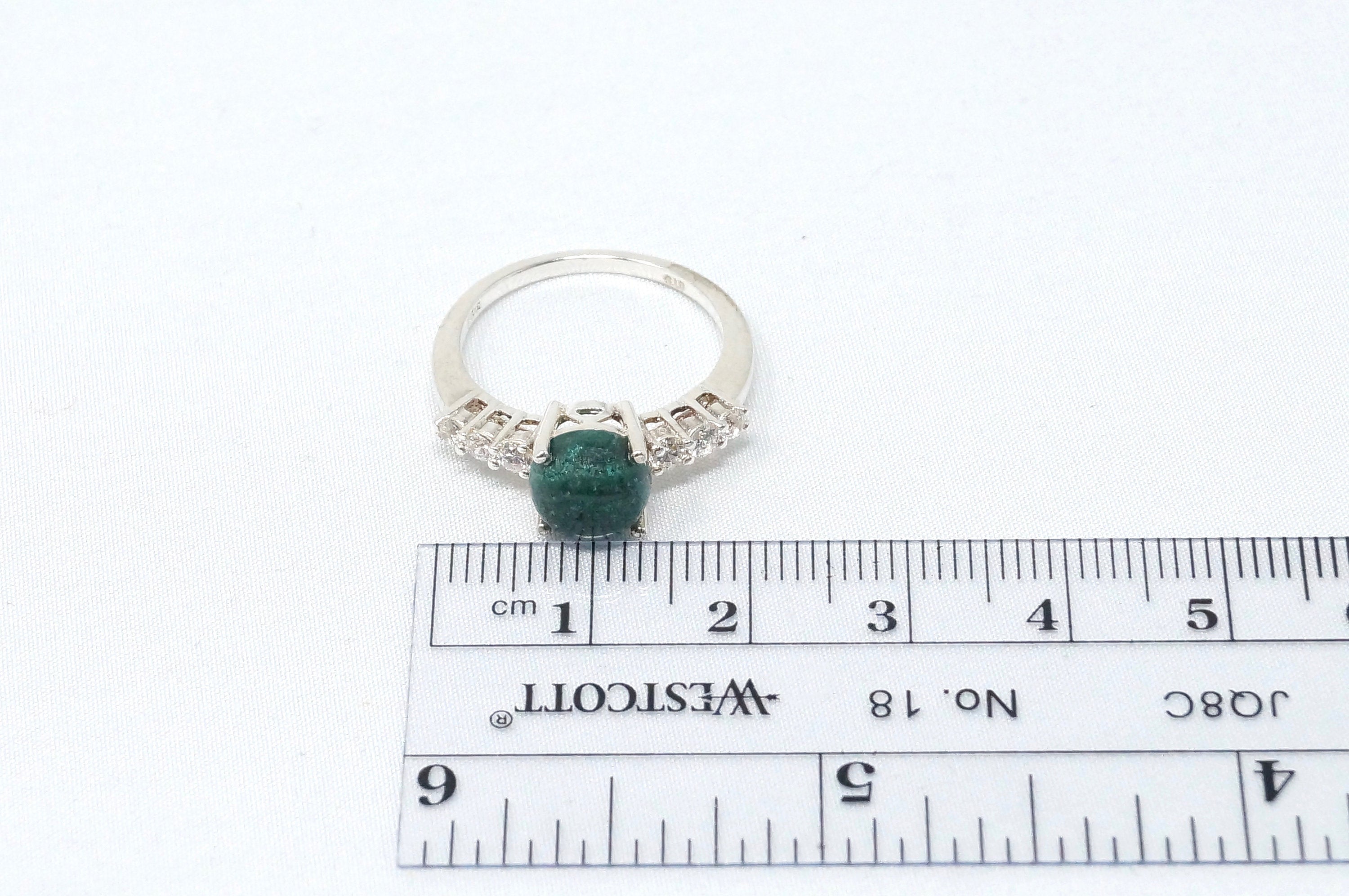 Vintage Green Malachite Cz Accented Southwestern Style Sterling Silver Ring Sz 7