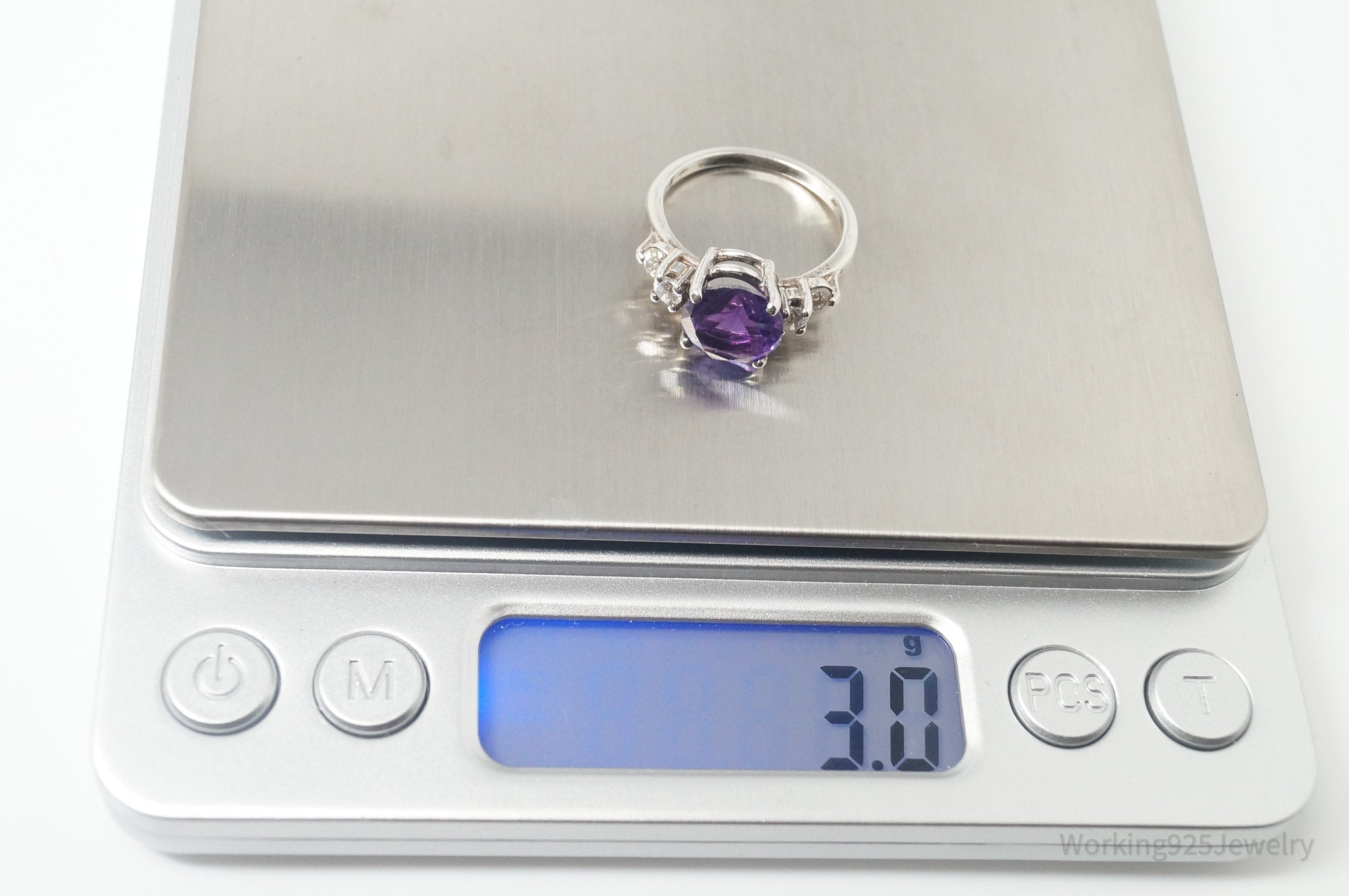 Vintage Amethyst CZ Sterling Silver Ring - Sz 6.5