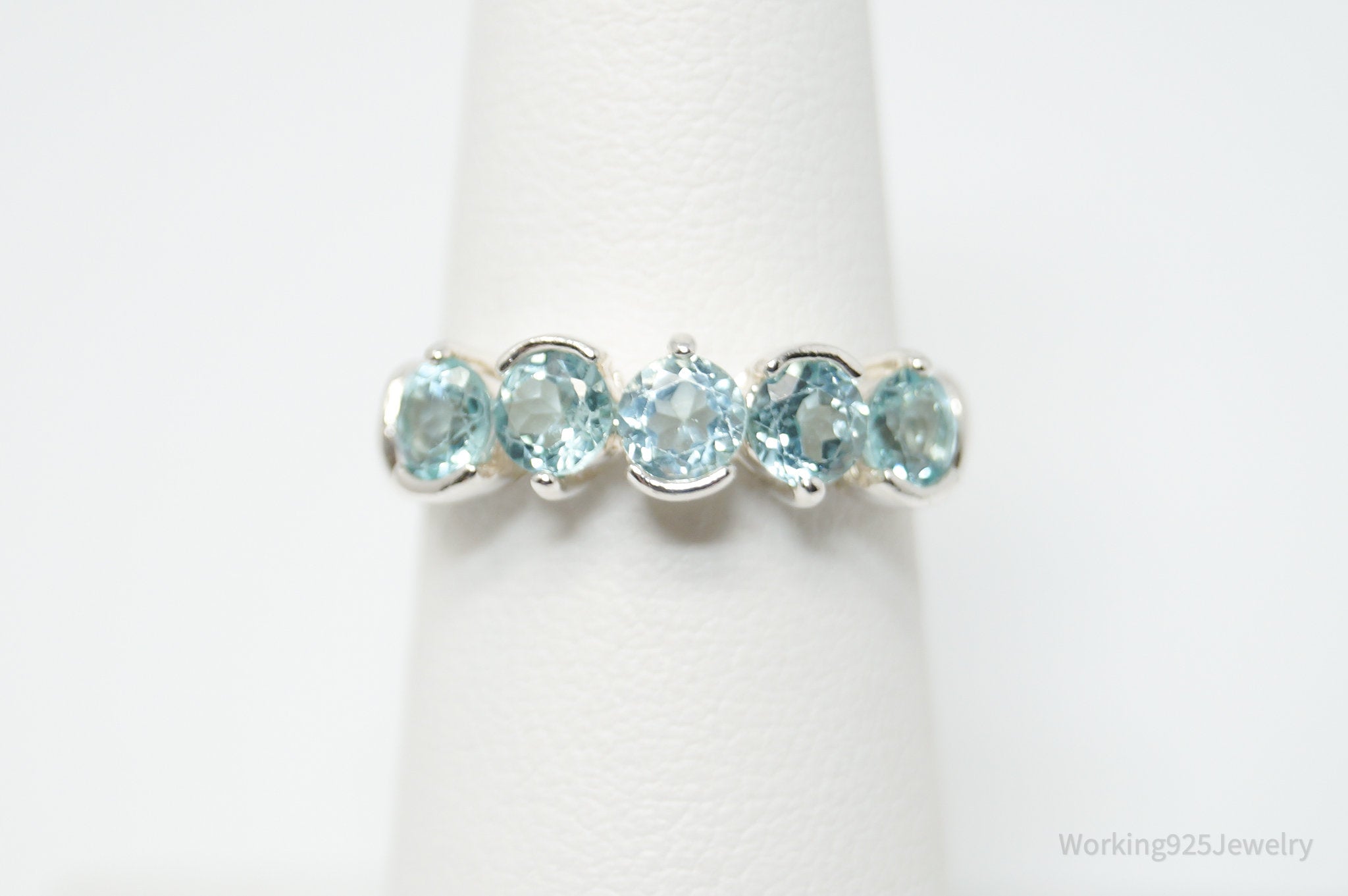 Vintage Deco Style Blue Topaz Sterling Silver Ring - Sz 6