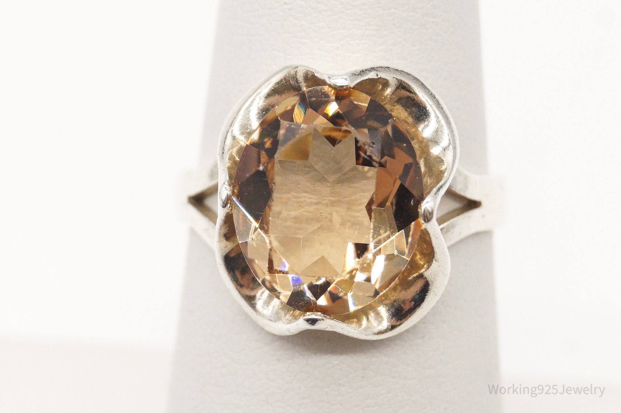 Vintage Large Citrine Southwestern Sterling Silver Ring - Size 6.25