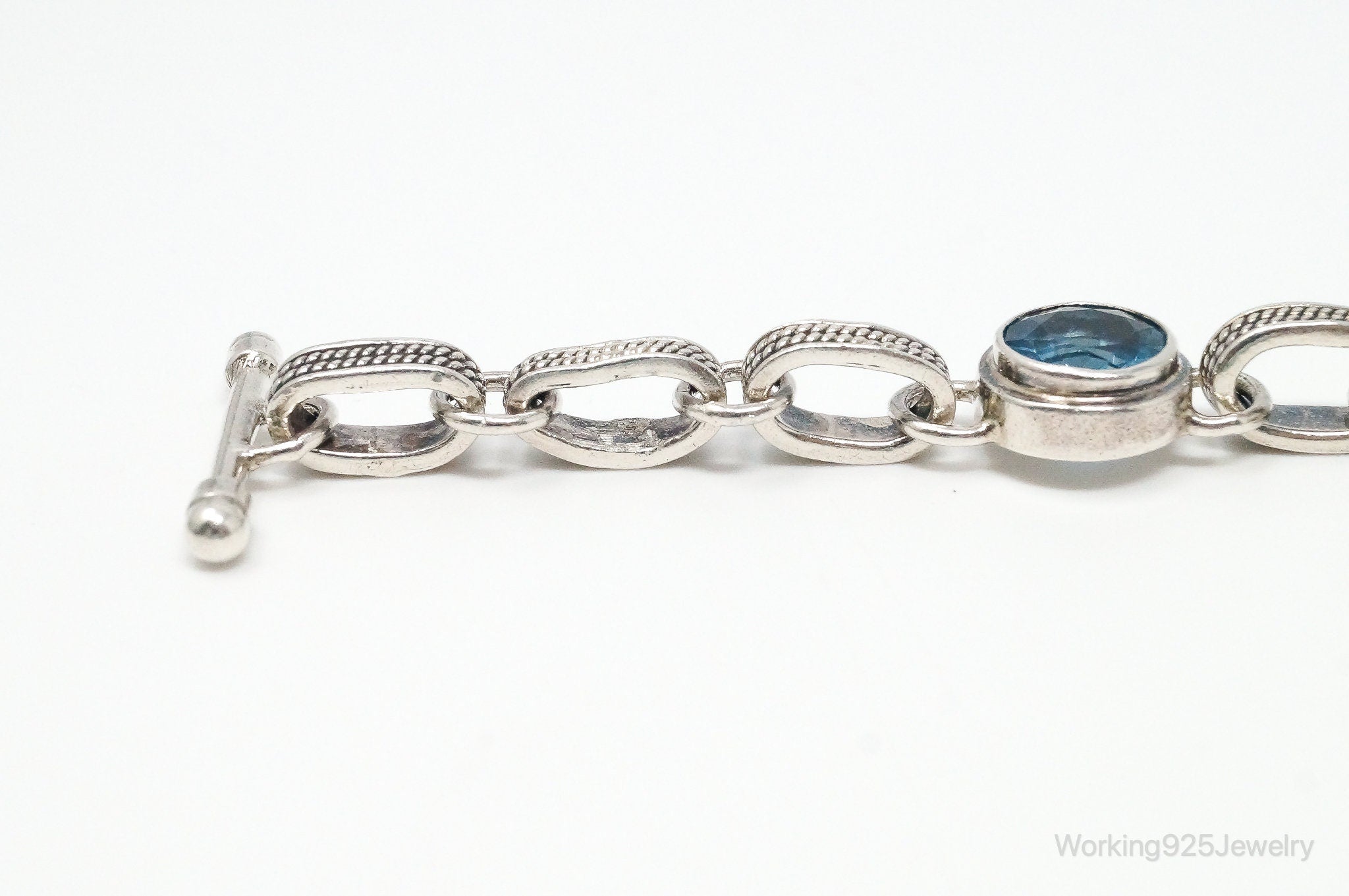 Vintage Blue Topaz Sterling Silver Toggle Bracelet