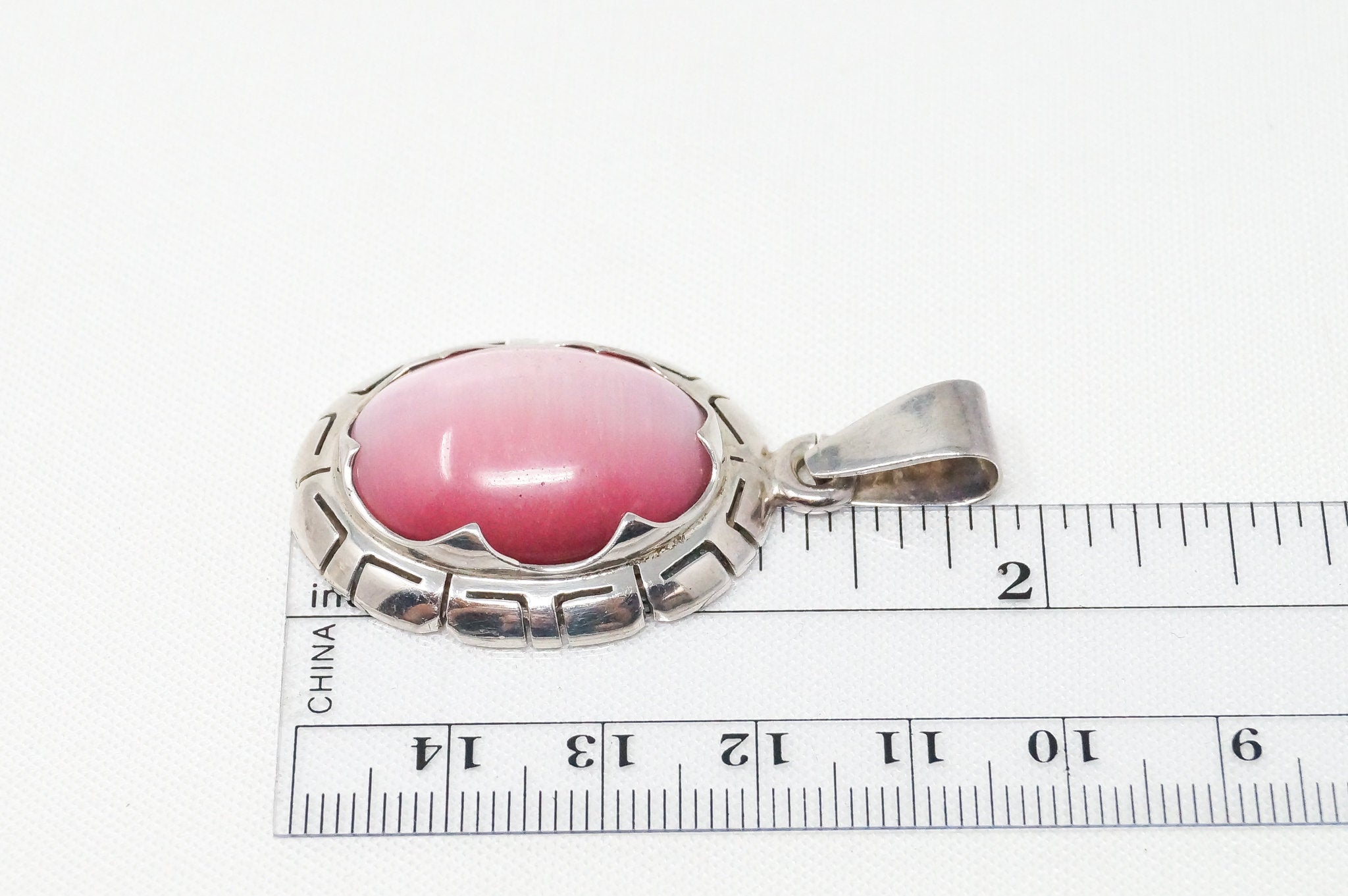 Vintage Handmade Mexico Pink Tigers Eye 950 Silver Southwestern Necklace Pendant