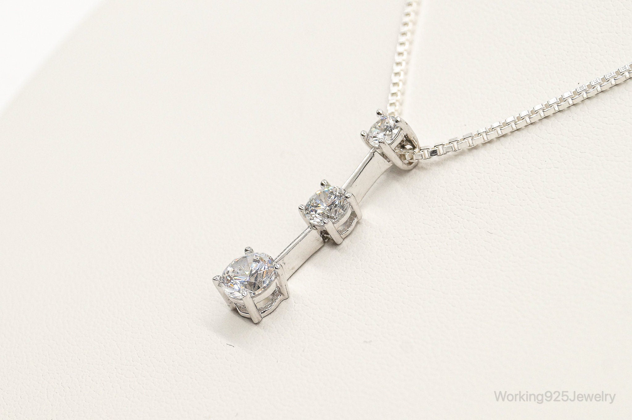 Three Stone Cubic Zirconia Sterling Silver Necklace