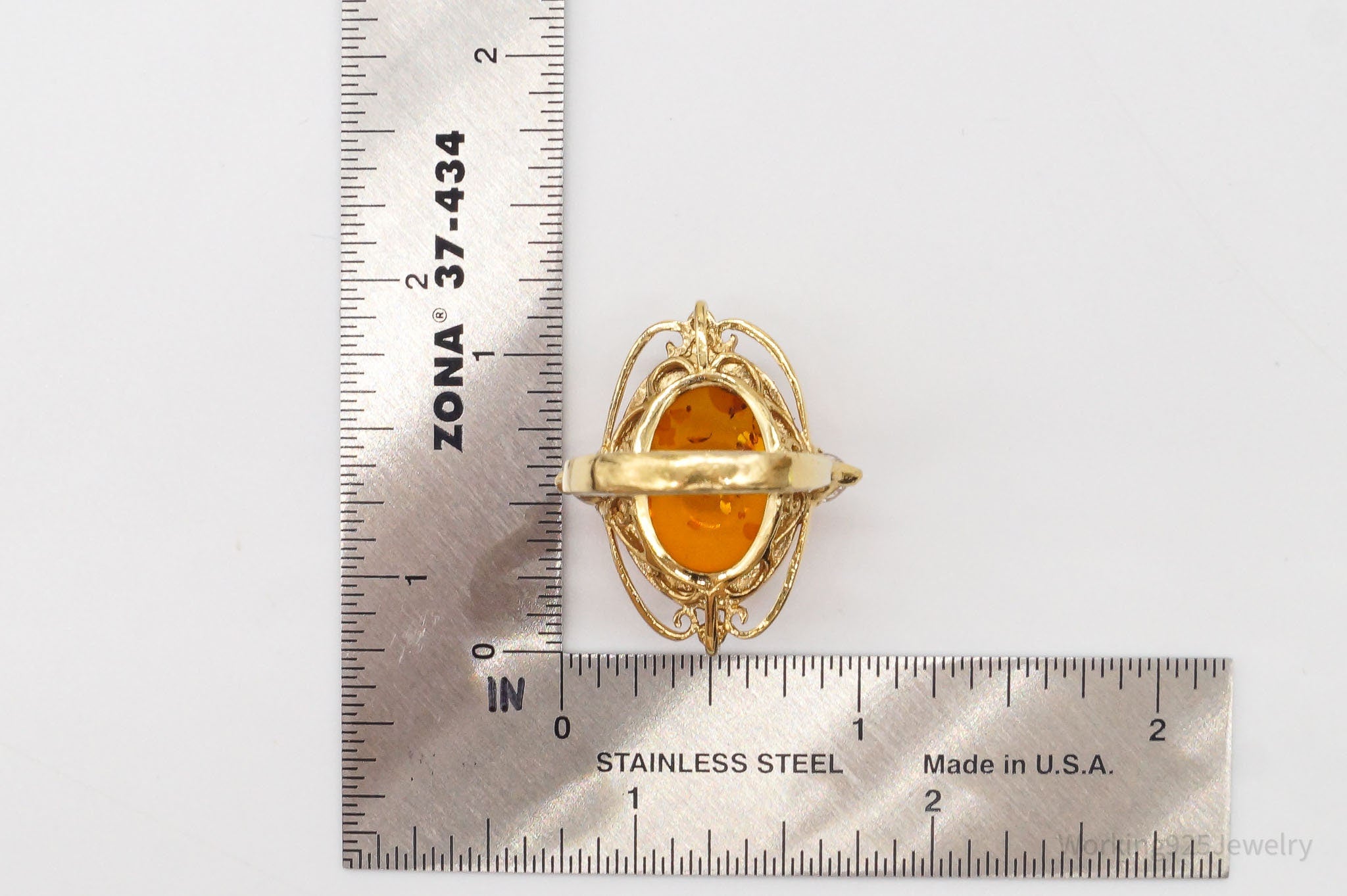 Designer Amber Cubic Zirconia Gold Over Sterling Silver Ring - Size 6.75