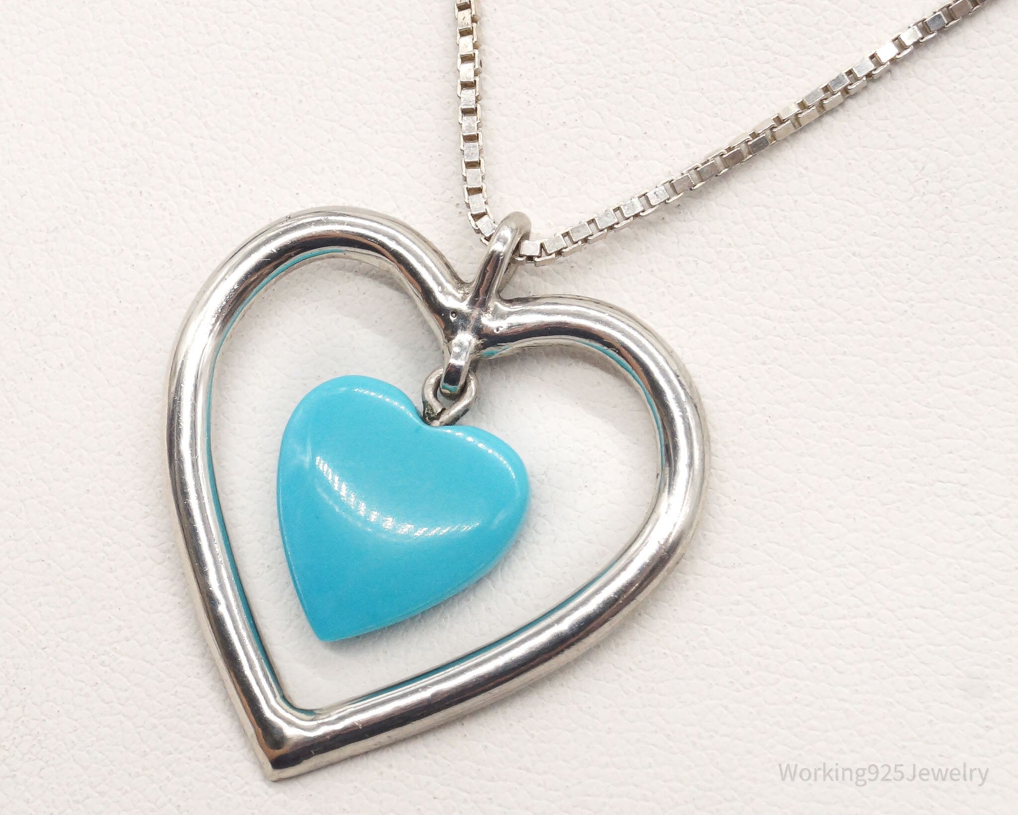 Vintage Blue Turquoise Heart Sterling Silver Necklace