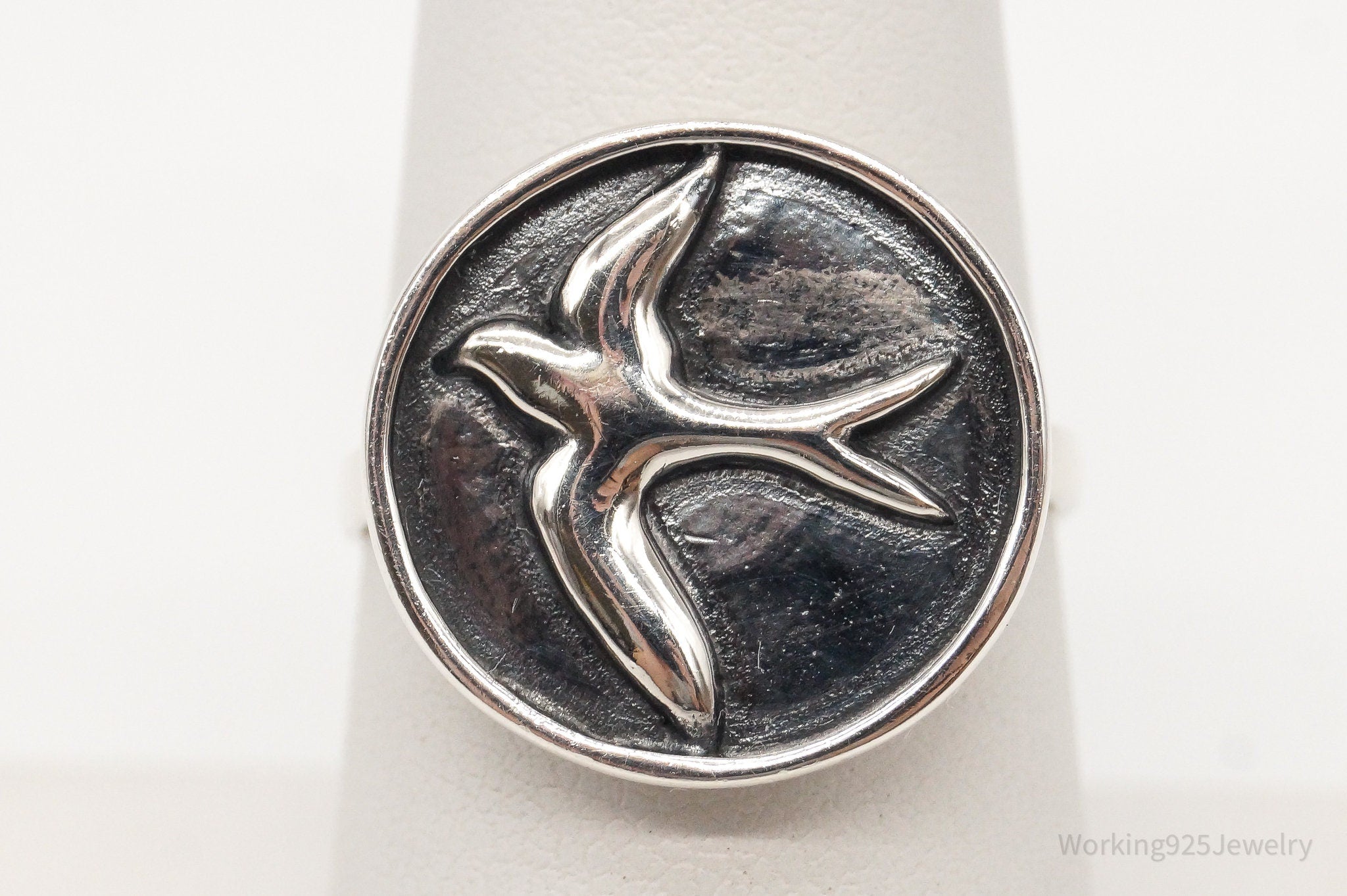 Vintage Designer Oxidized Swallow In Flight Sterling Silver Ring - Size 7.25