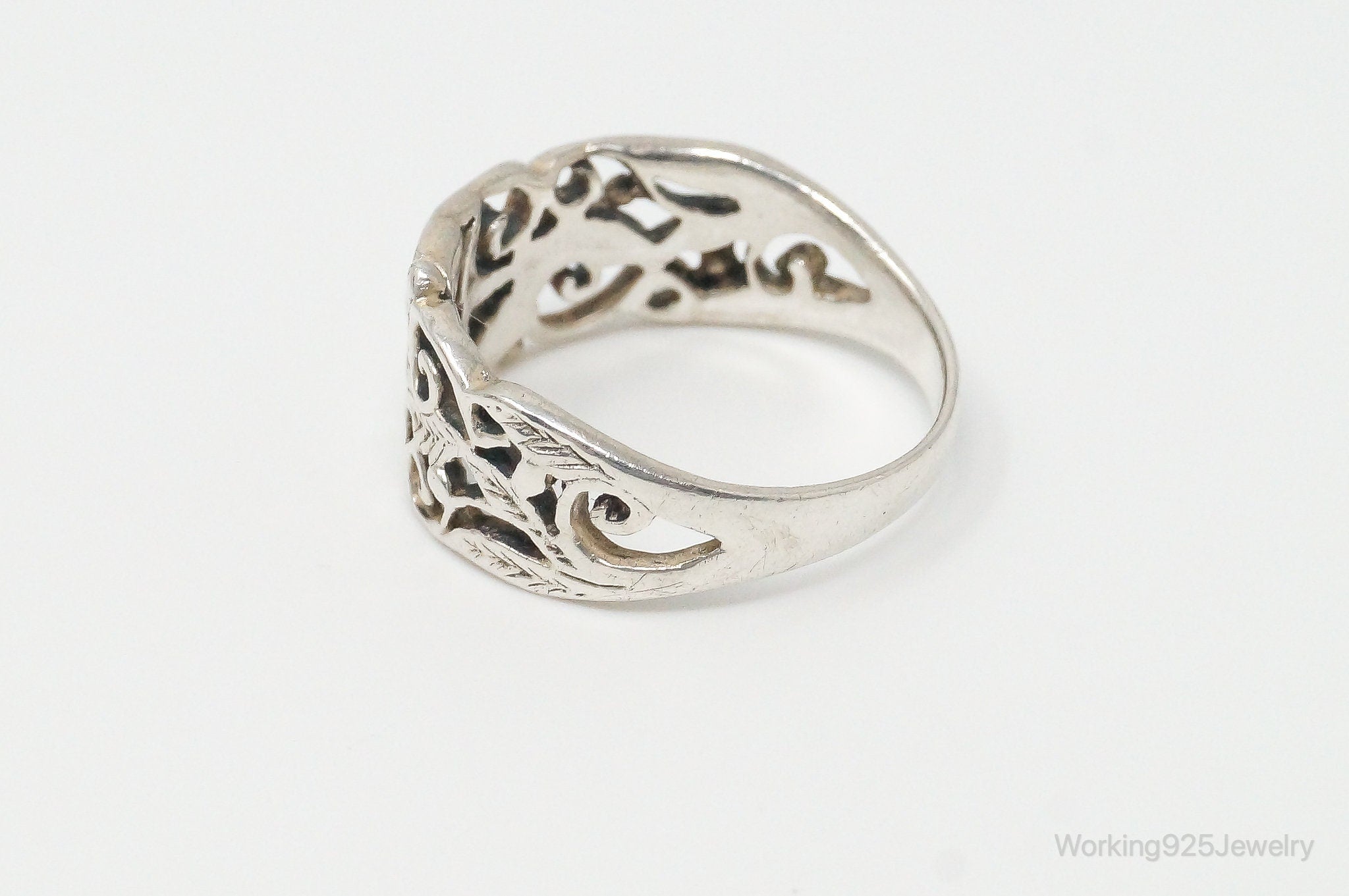 Vintage Art Nouveau Leaf Design Sterling Silver Ring - Size 6.5