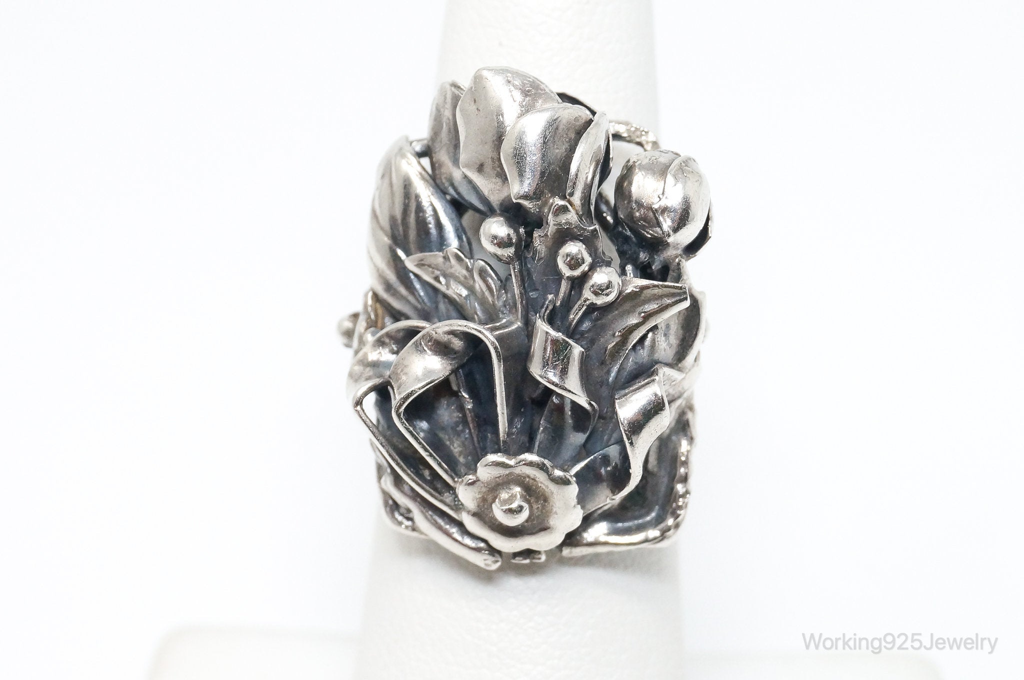 Antique Floral Flower Sterling Silver Ring - Size 6