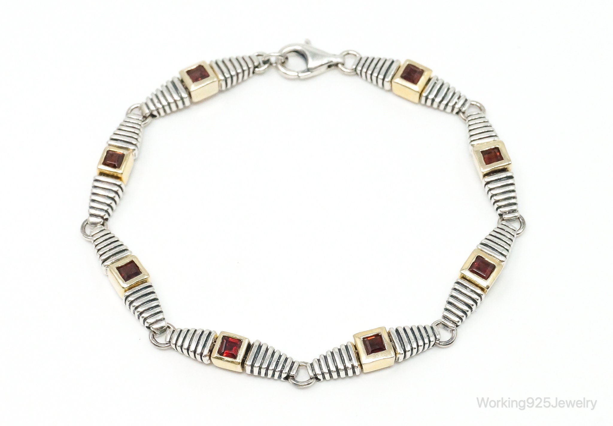 Vintage Garnet Gold Vermeil Sterling Silver Bracelet