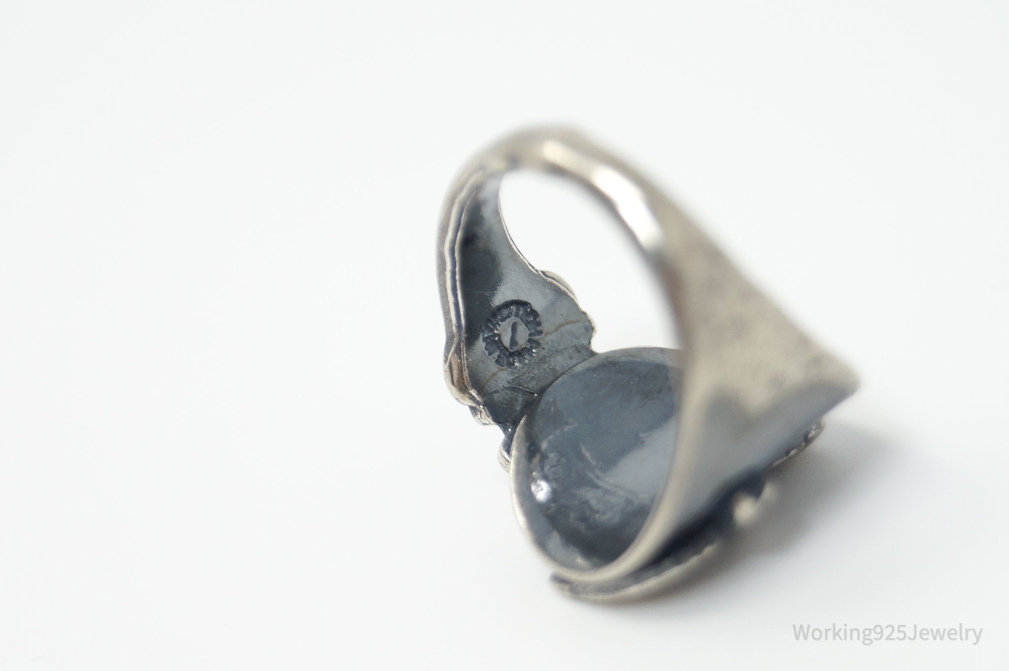 Antique Oxidized Sail Boat Look Sterling Silver Wrap Spoon Ring - Size 3.5