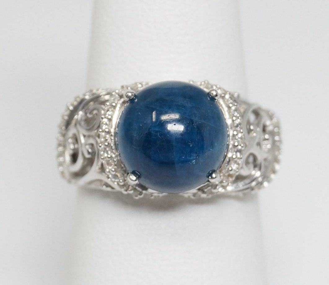 Vintage Designer Art Deco Style Sapphire CZ Sterling Silver Ring - Size 6