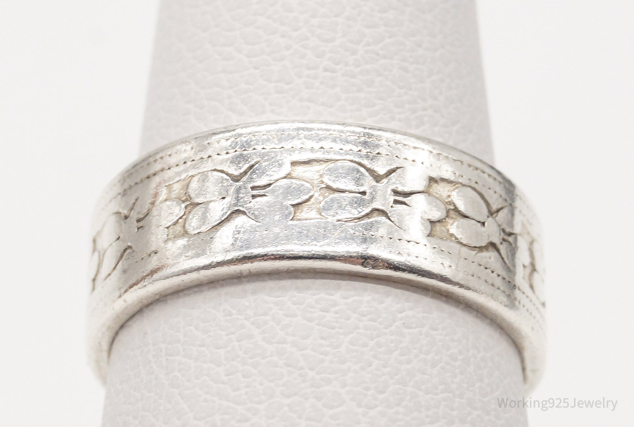 Antique Flowers Sterling Silver Band Ring - Size 5