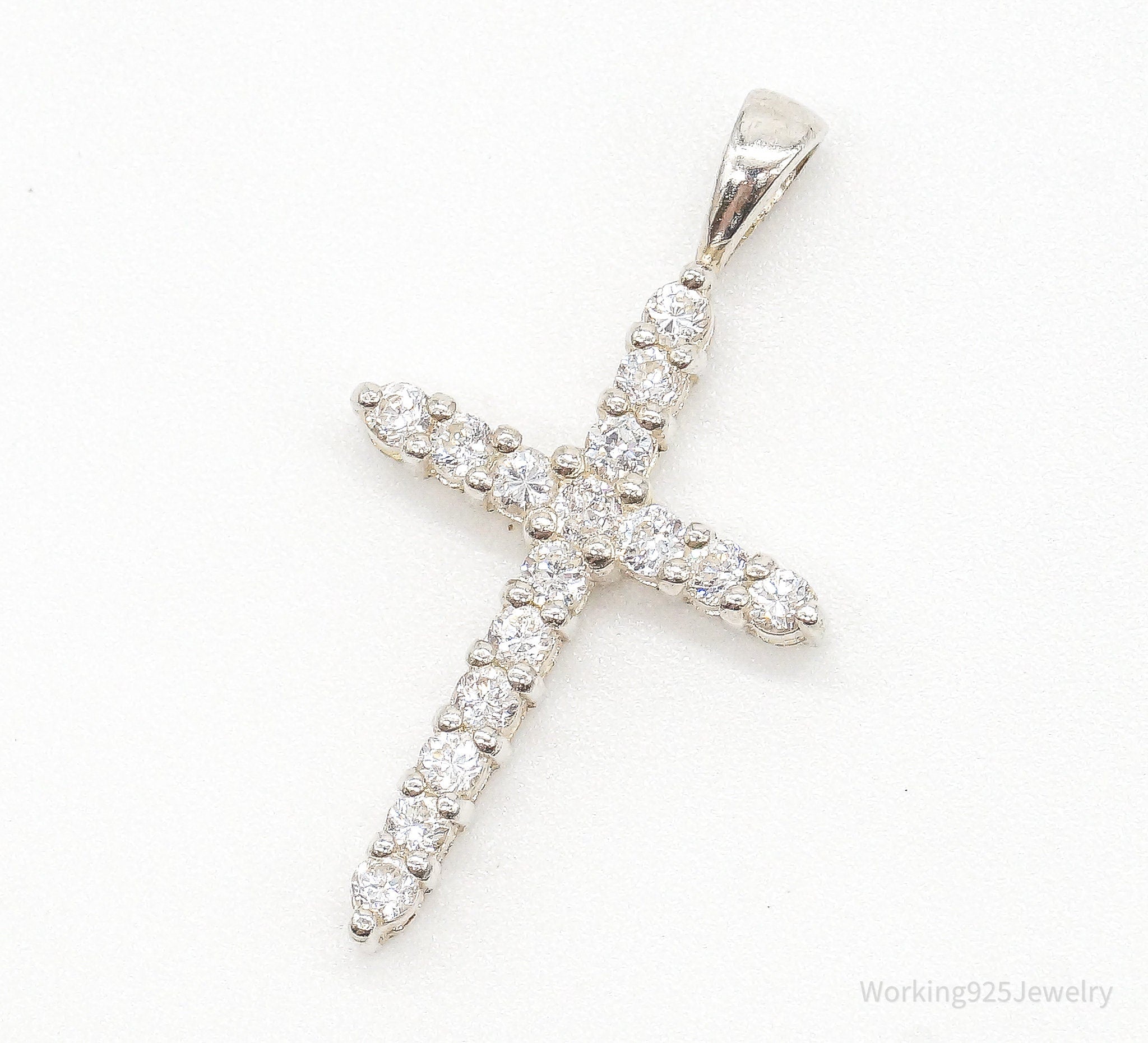 Vintage Designer Avon Cubic Zirconia Cross Sterling Silver Pendant