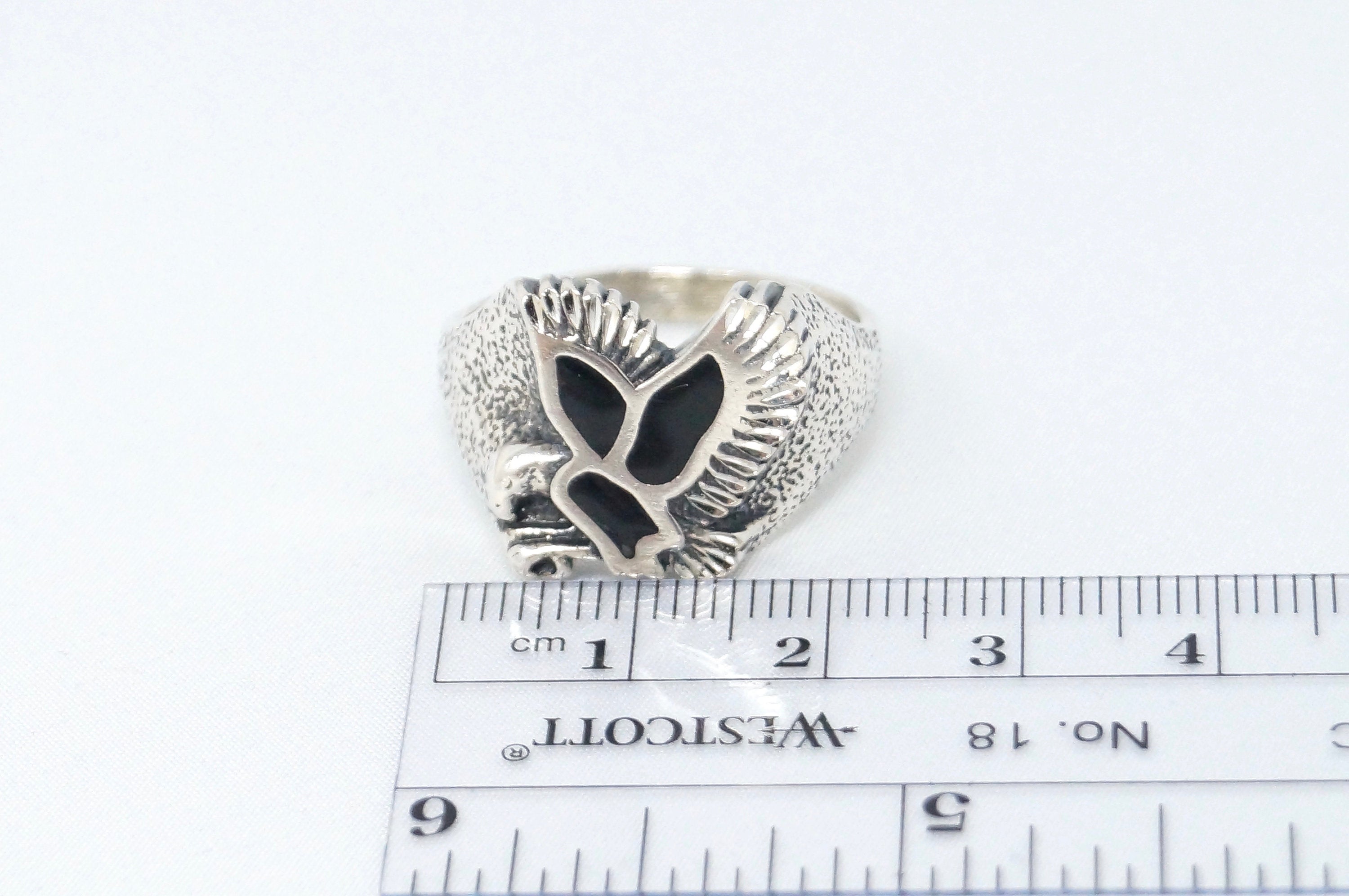 Vintage Black Onyx Gemstone Eagle Southwest Style Sterling Silver Ring Size 11.5