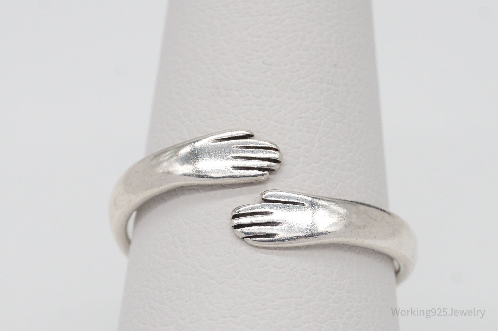 Designer Krause Hugging Hands Sterling Silver Wrap Ring - Size 9.25 Adjustable