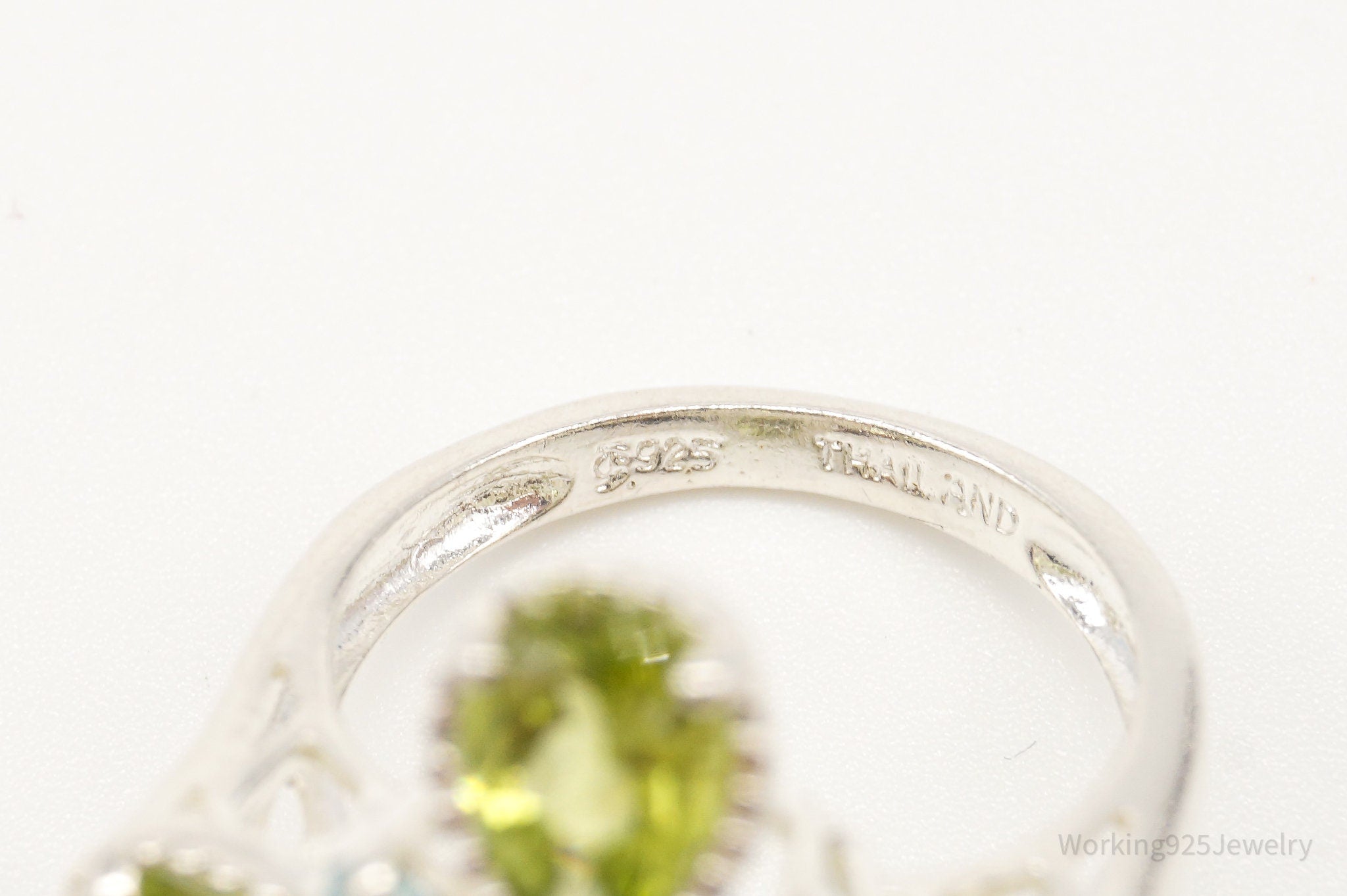 Vintage Designer Blue Topaz Peridot Flower Sterling Silver Ring - Size 6