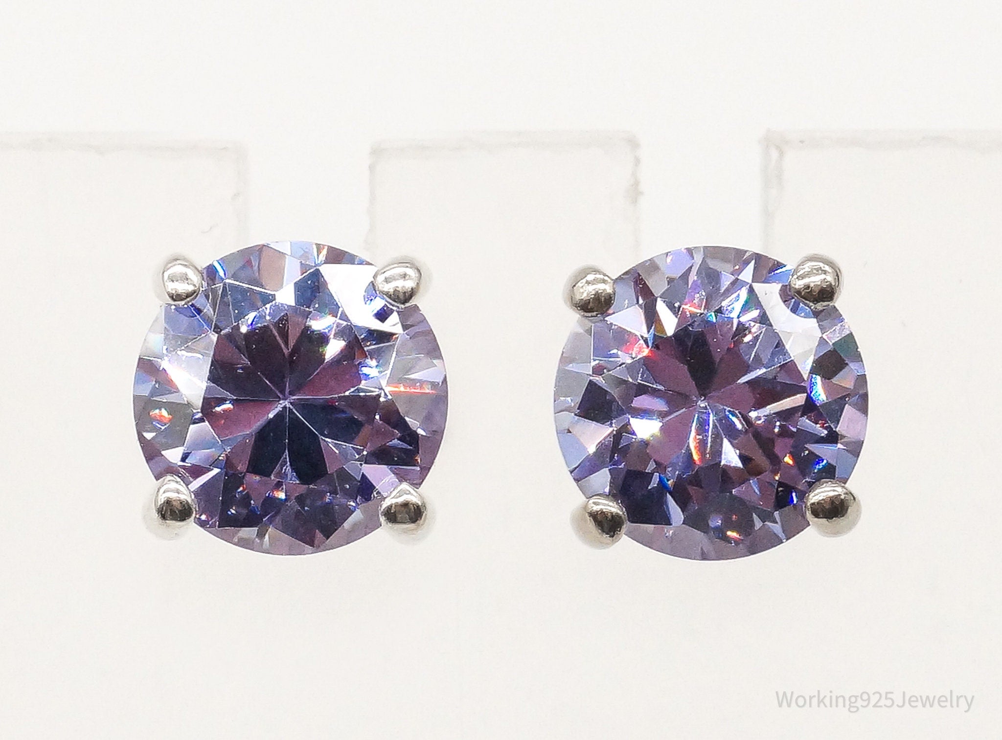 Large Purple Cubic Zirconia Sterling Silver Stud Post Earrings